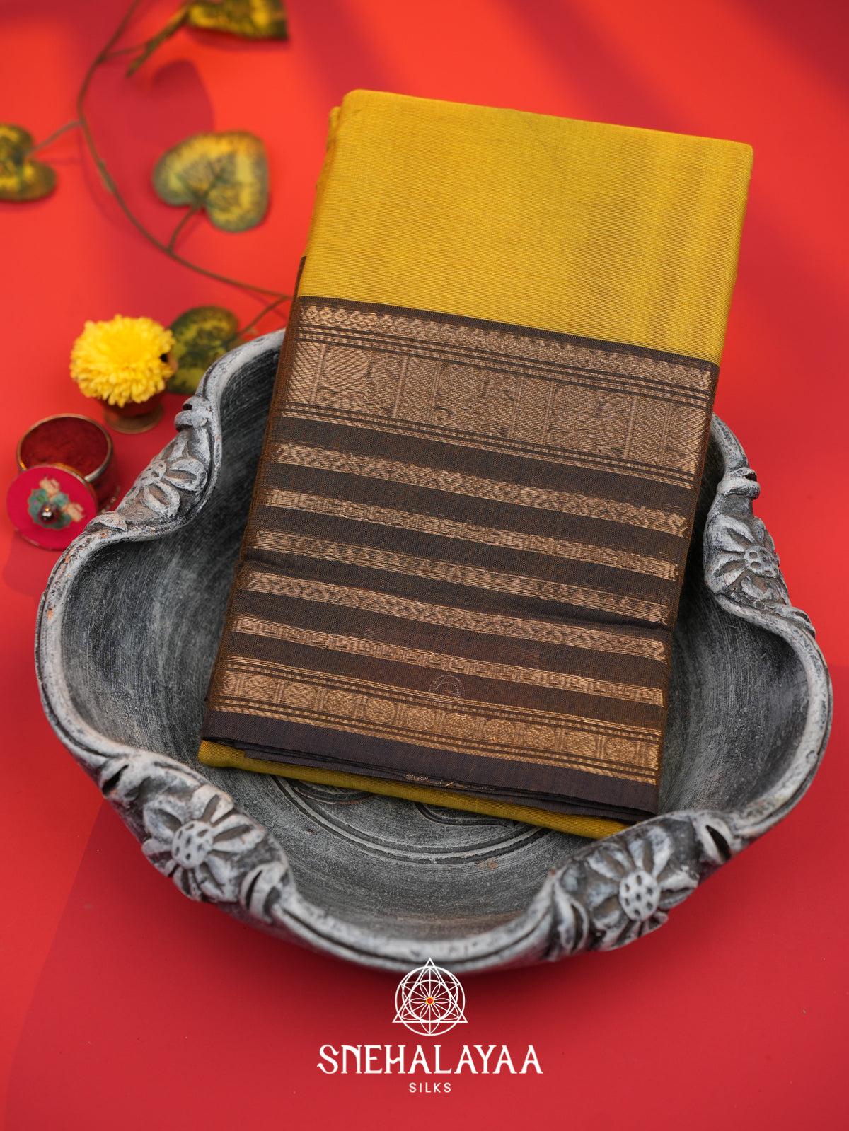 Mustard Yellow Chettinad Cotton Saree