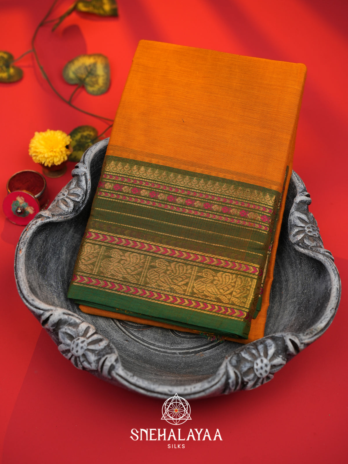Mustard Yellow Chettinad Cotton Saree