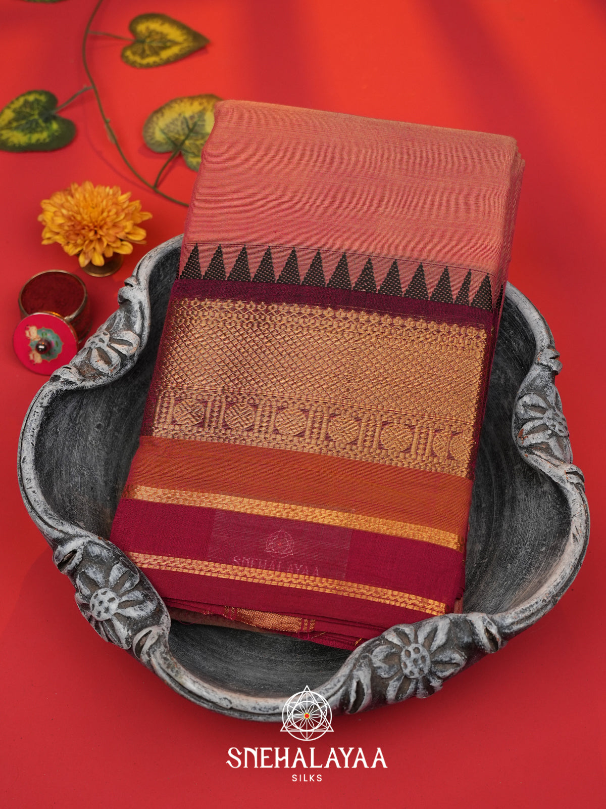 Peach Chettinad Cotton Saree