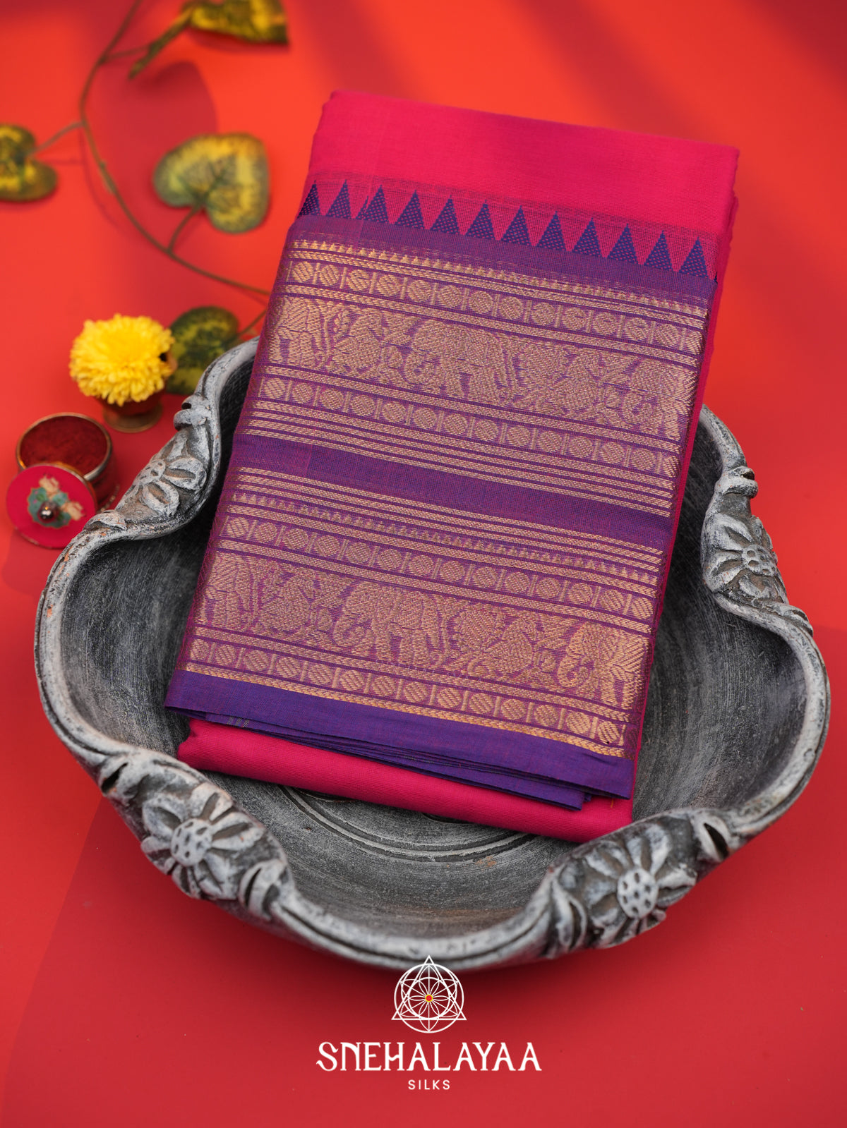 Pink Chettinad Cotton Saree