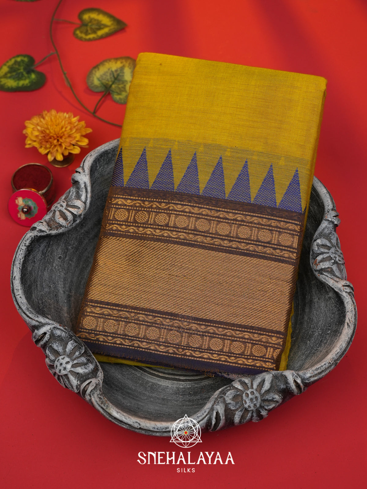 Lime Green Chettinad Cotton Saree