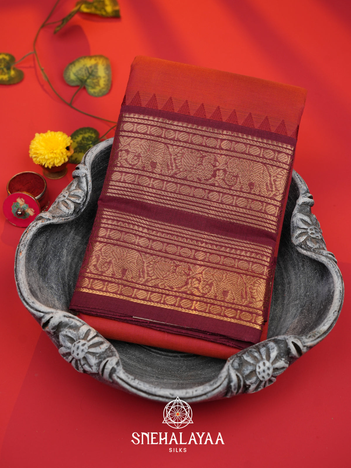 Brick Red Chettinad Cotton Saree
