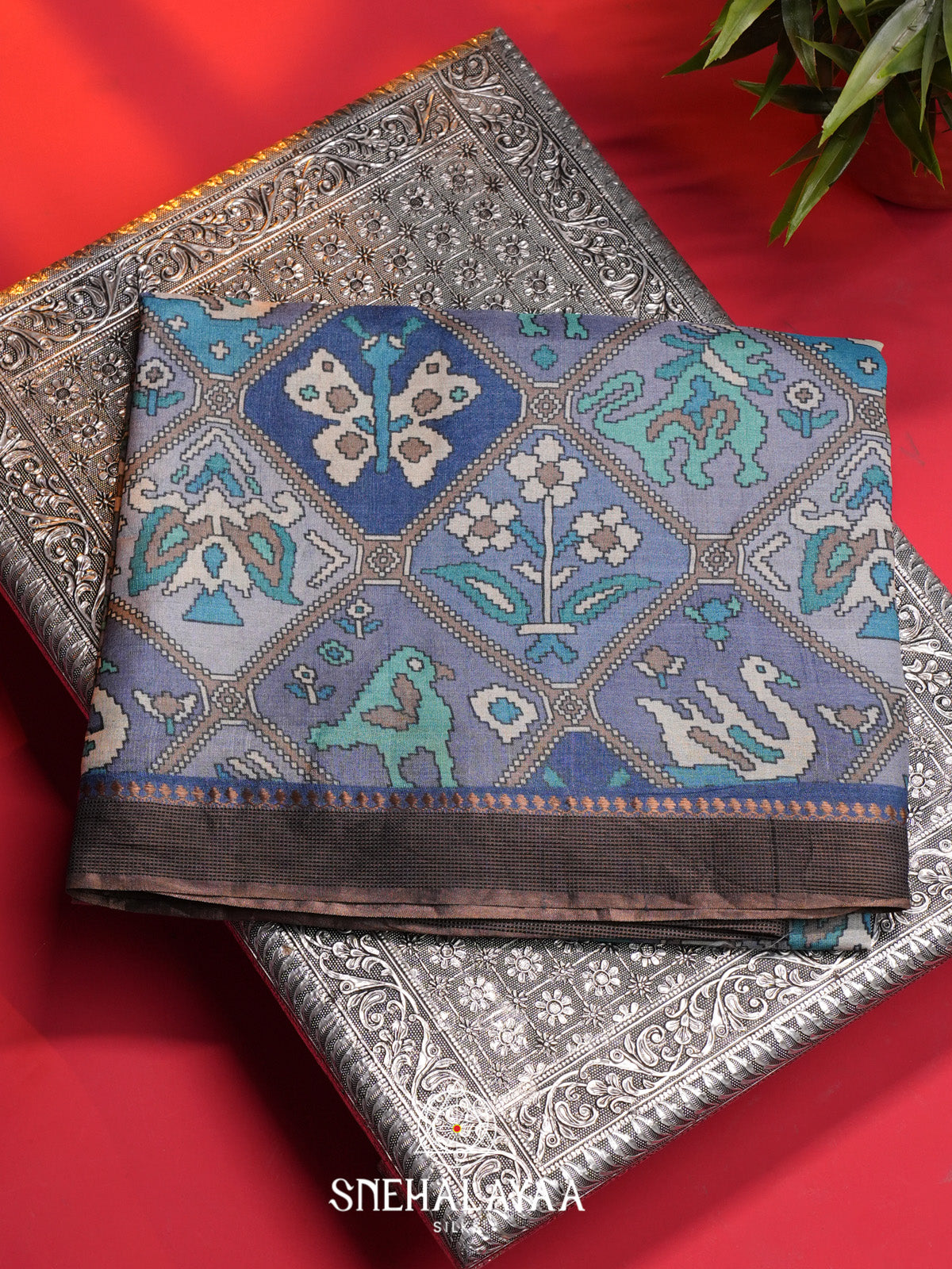 Blue Tussar Saree