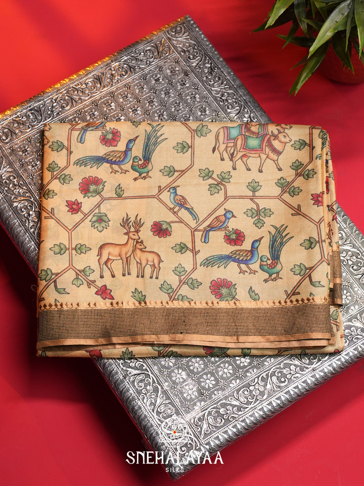 Pale Yellow Tussar Saree