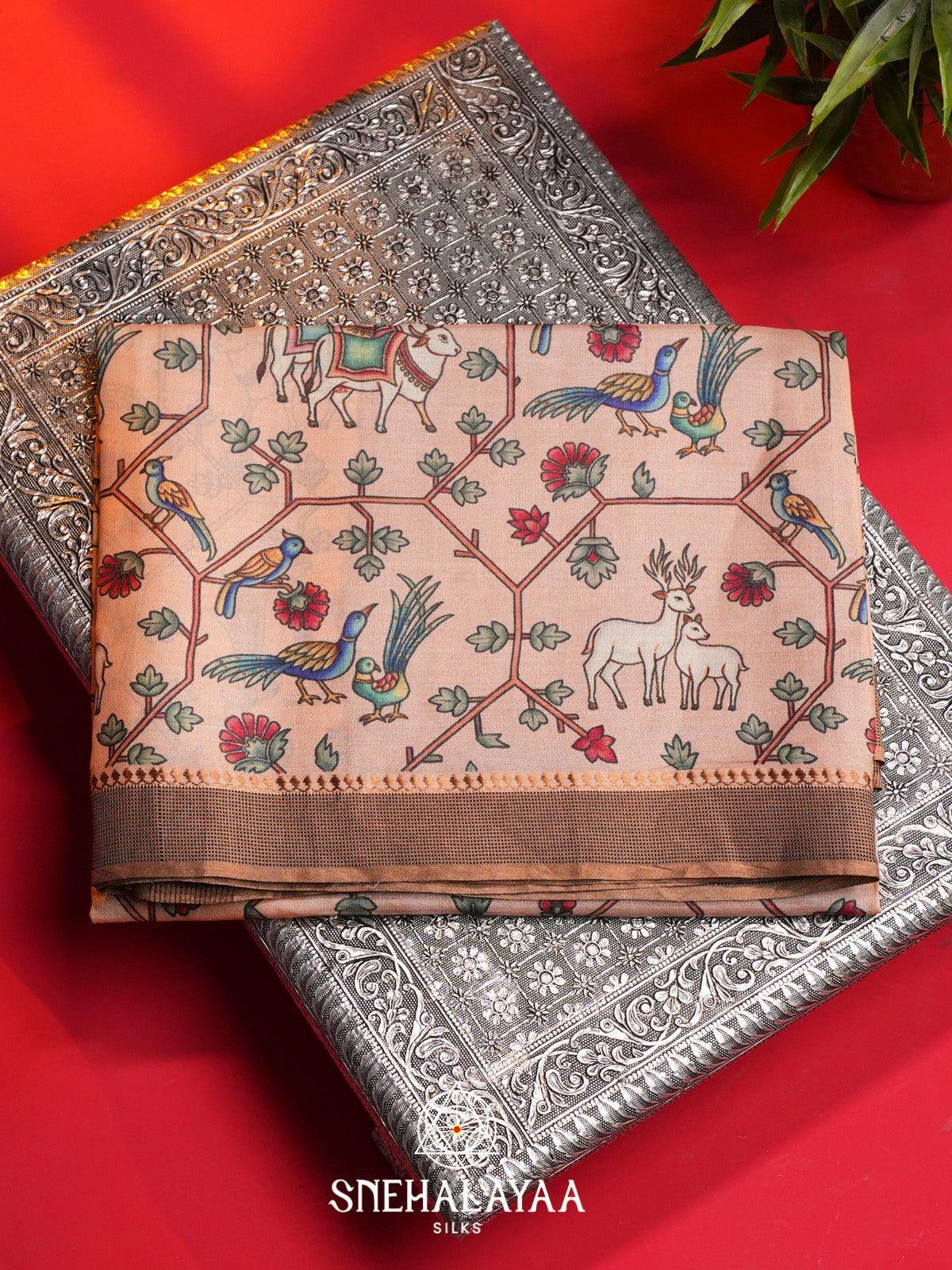 Pale Peach Tussar Saree
