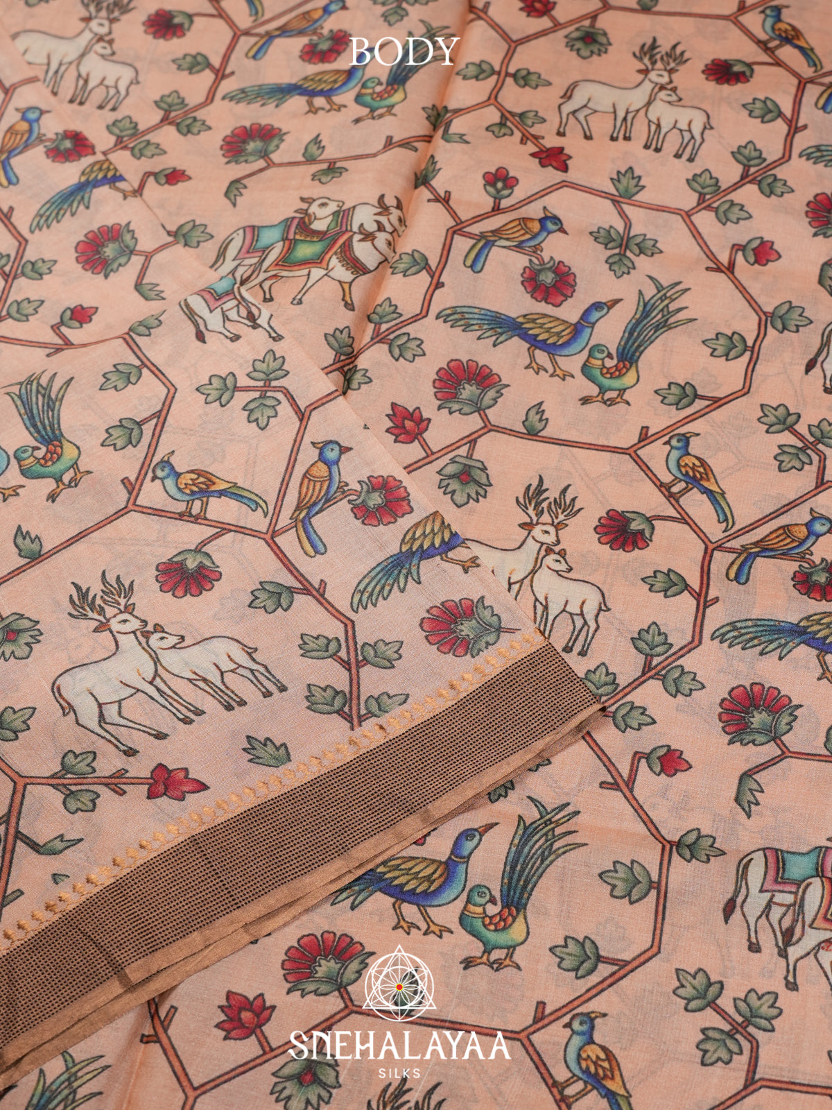 Pale Peach Tussar Saree