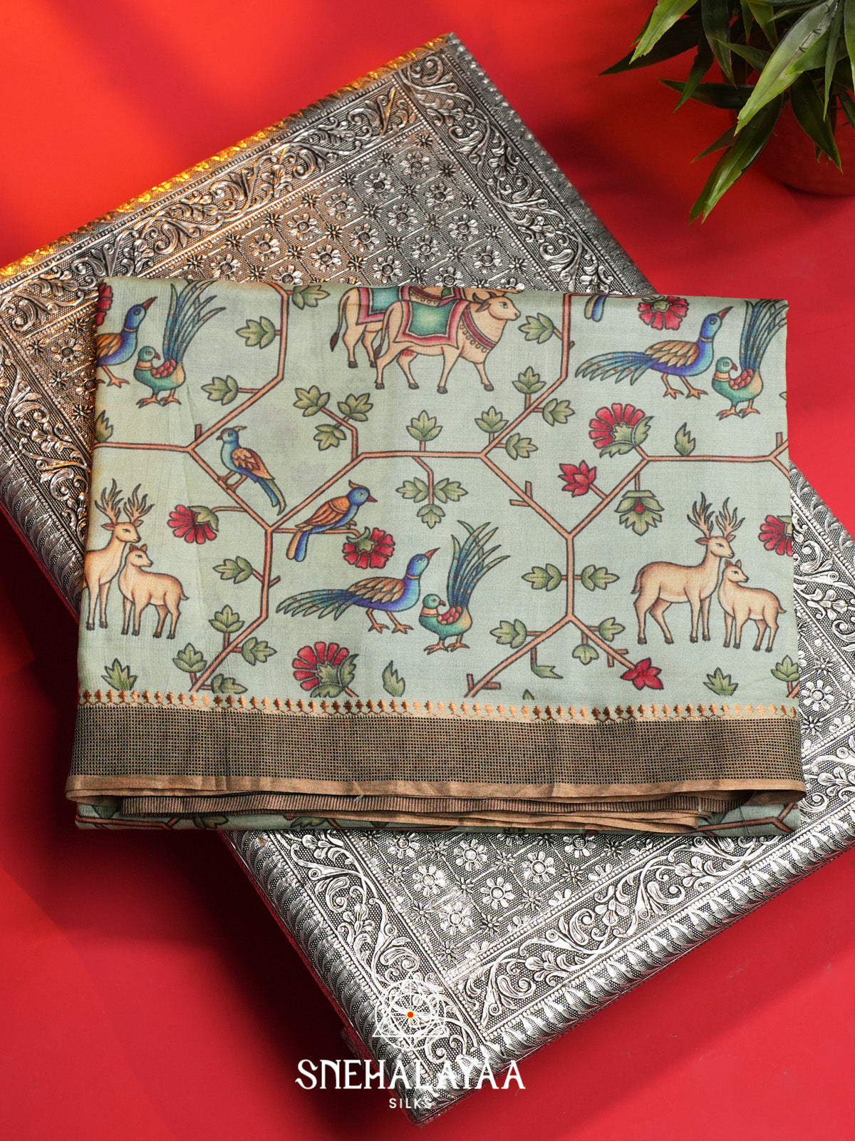 Pista Green Tussar Saree