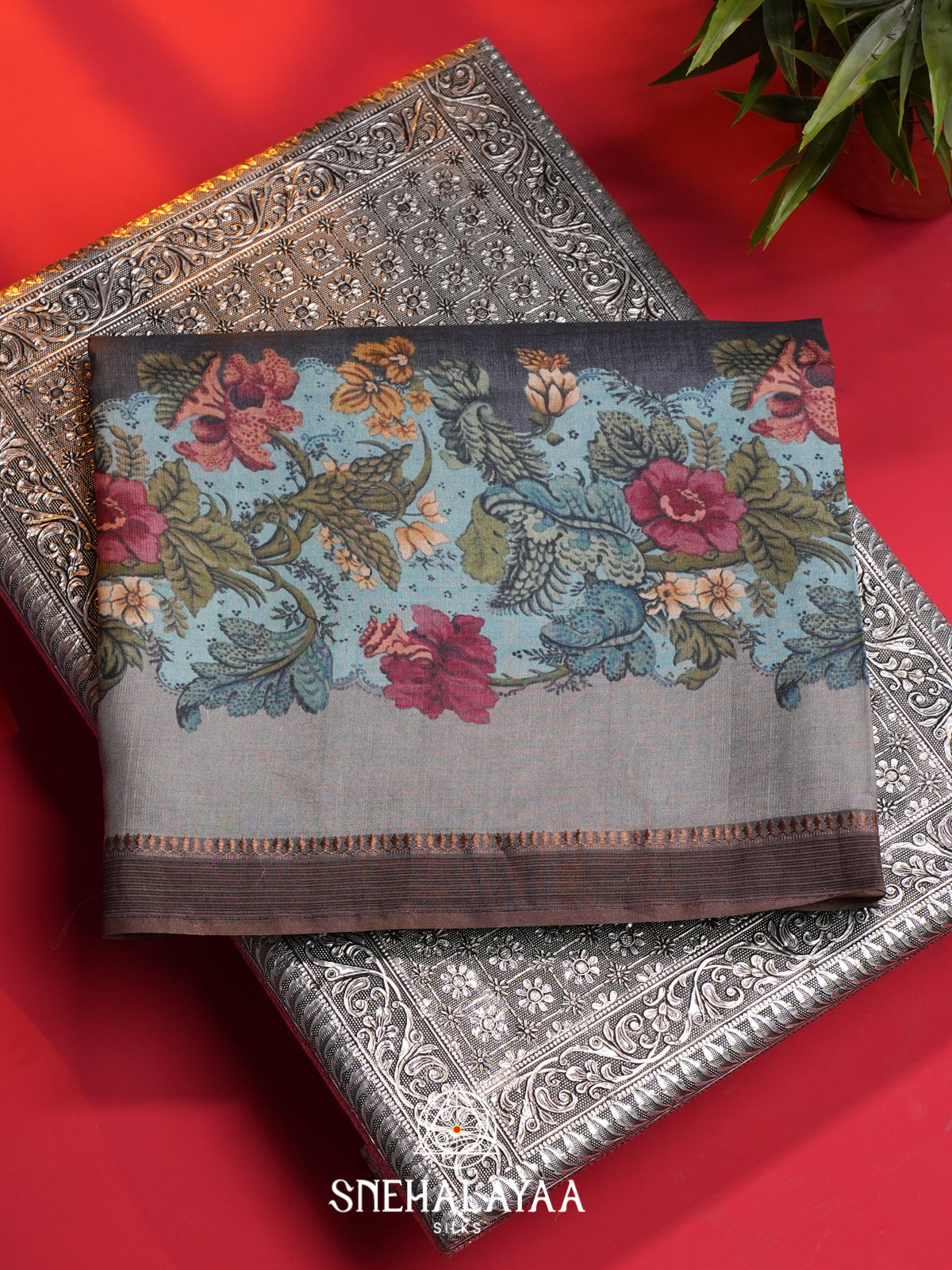 Slate Blue Tussar Saree
