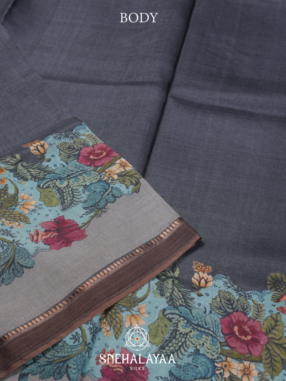 Slate Blue Tussar Saree