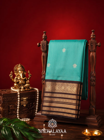 Turquoise Blue Kanjivaram Silk Saree