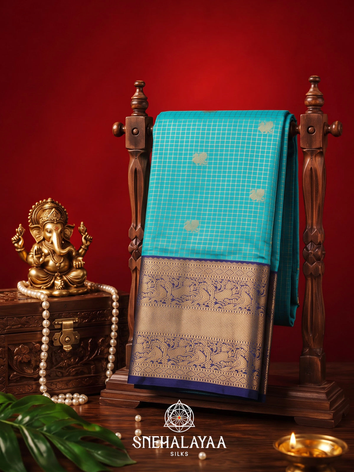 Aqua Blue Kanjivaram Silk Saree