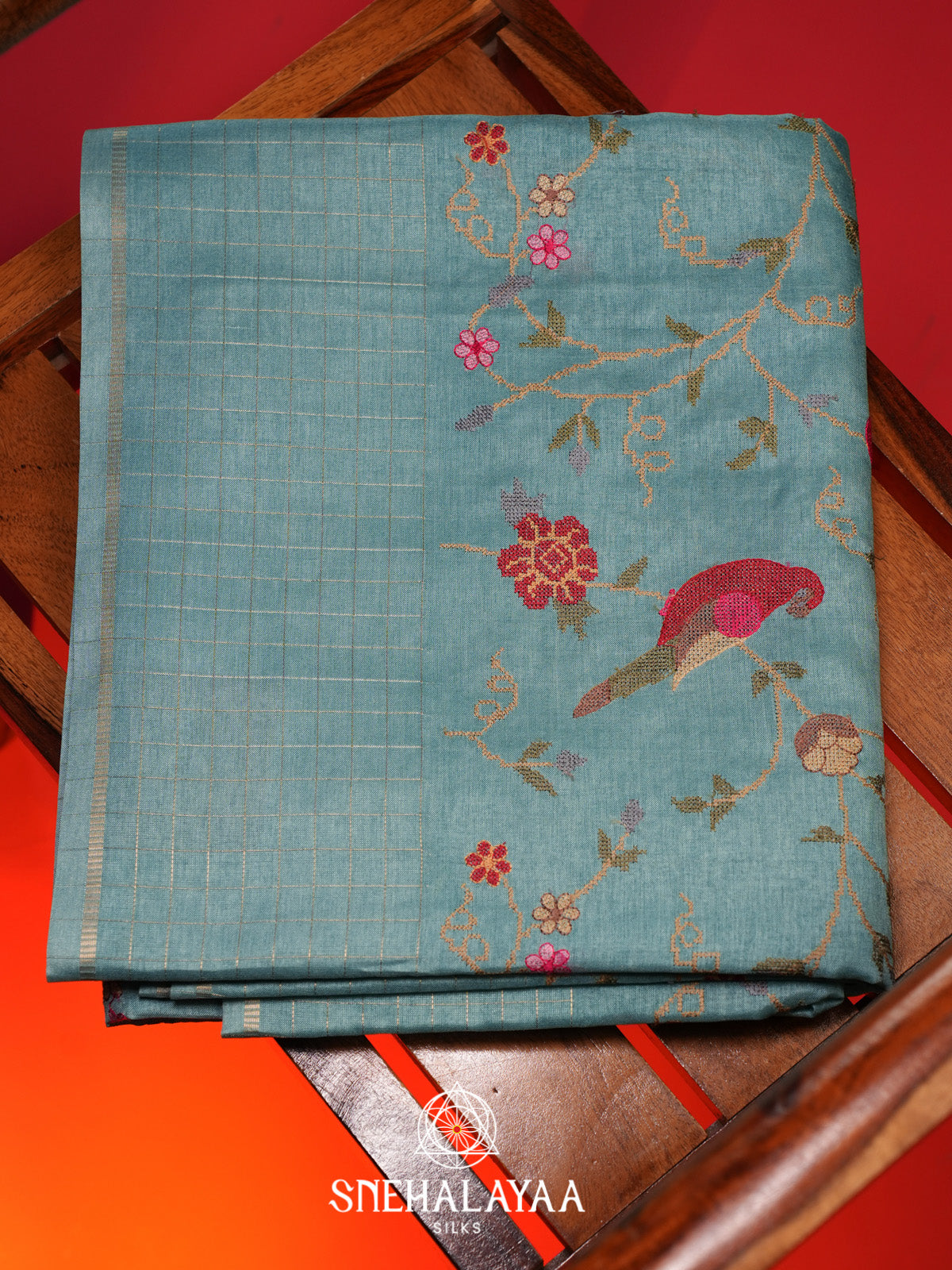 Teal Blue Tussar Saree