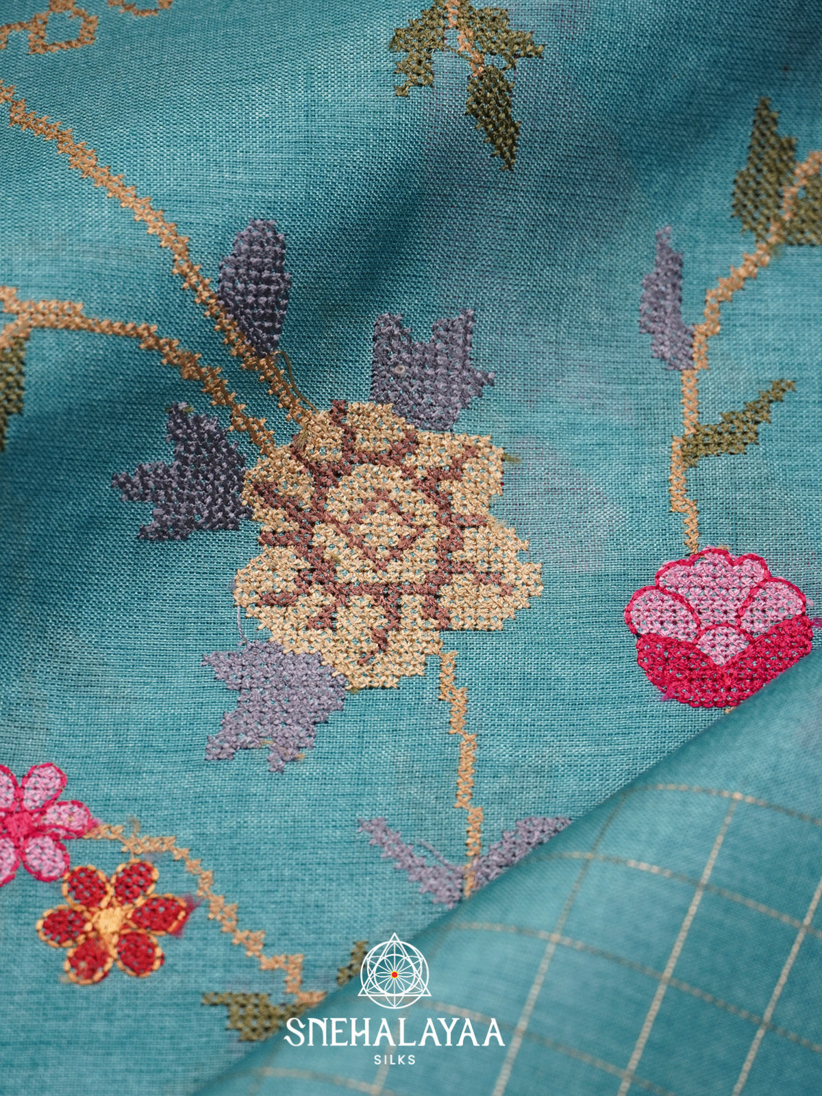 Teal Blue Tussar Saree