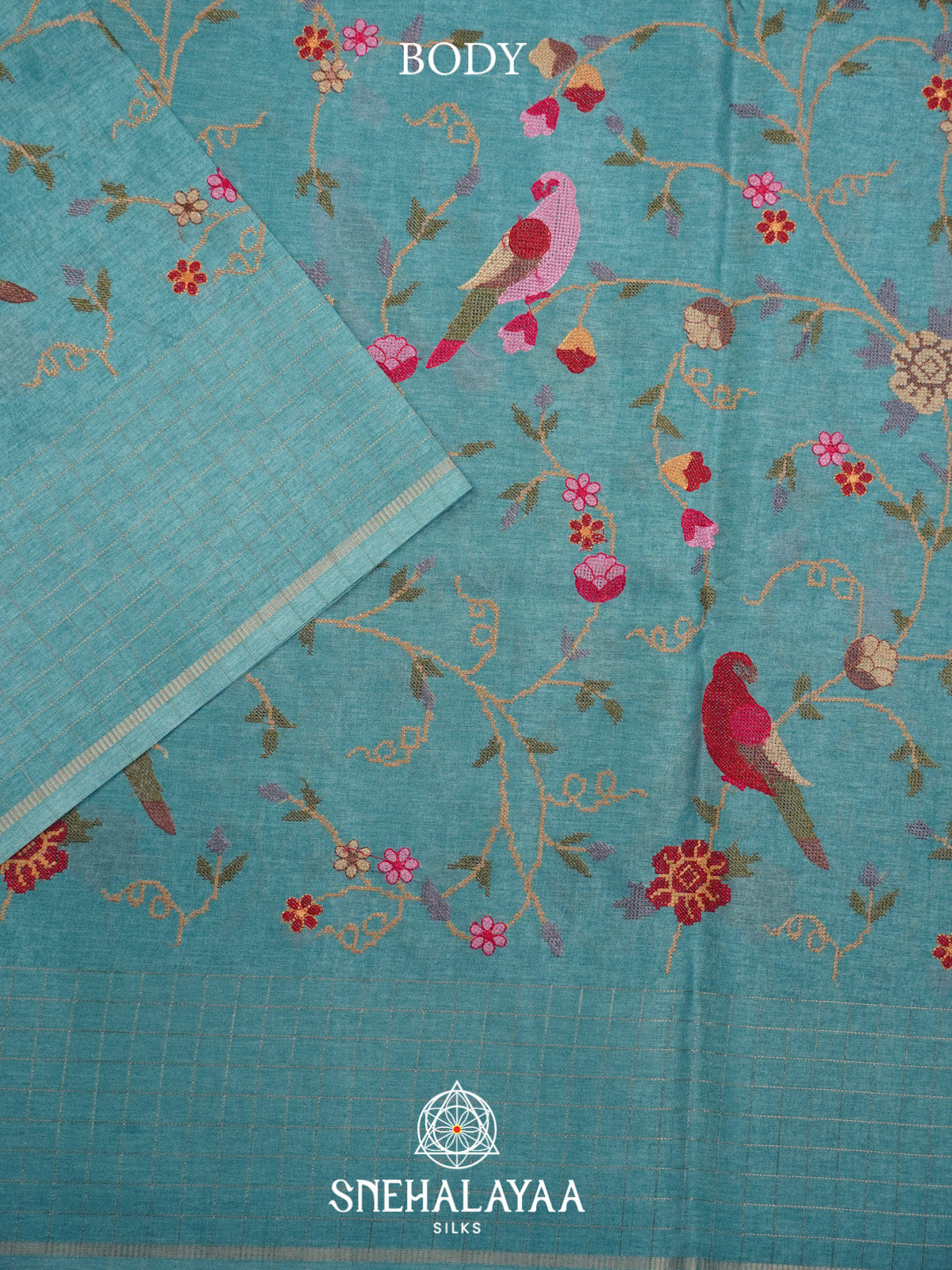 Teal Blue Tussar Saree