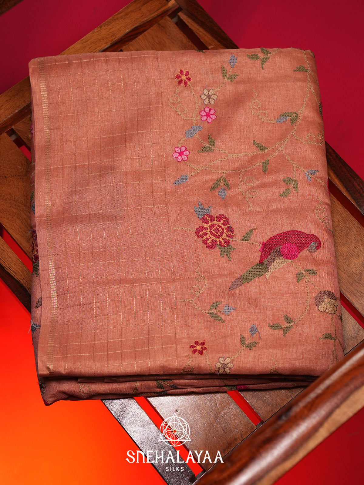 Peach Tussar Saree