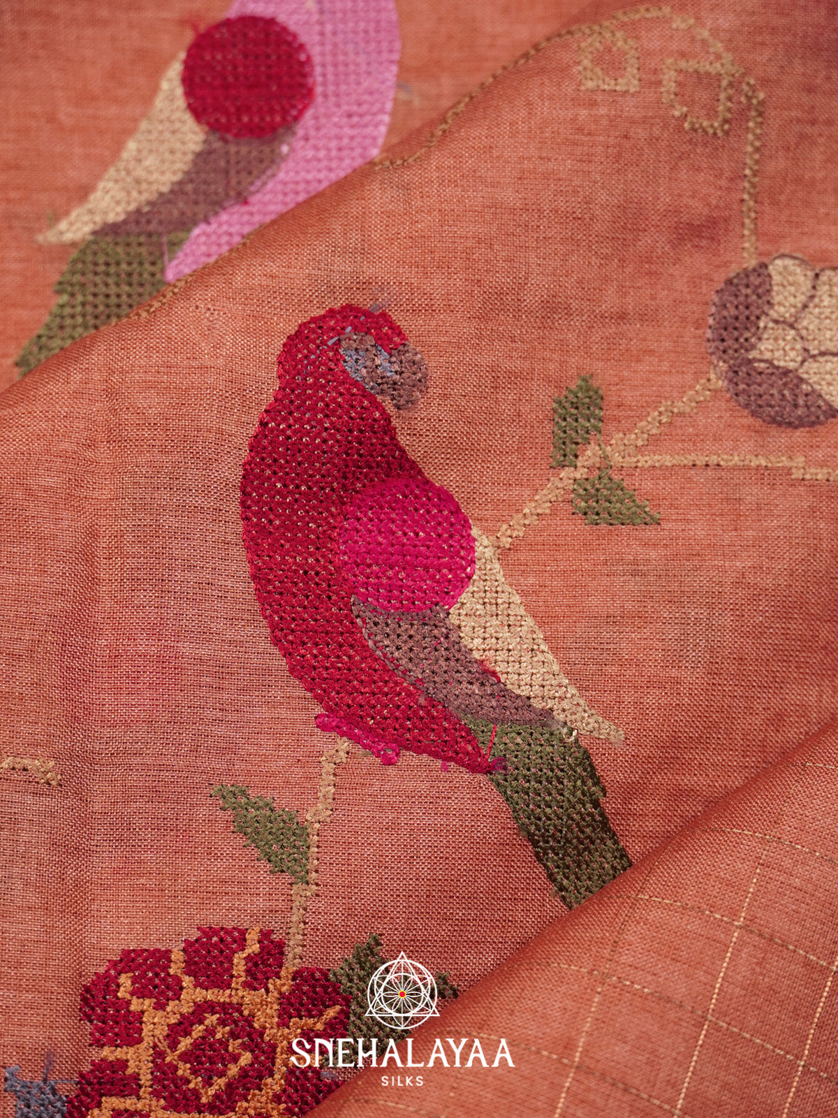 Peach Tussar Saree