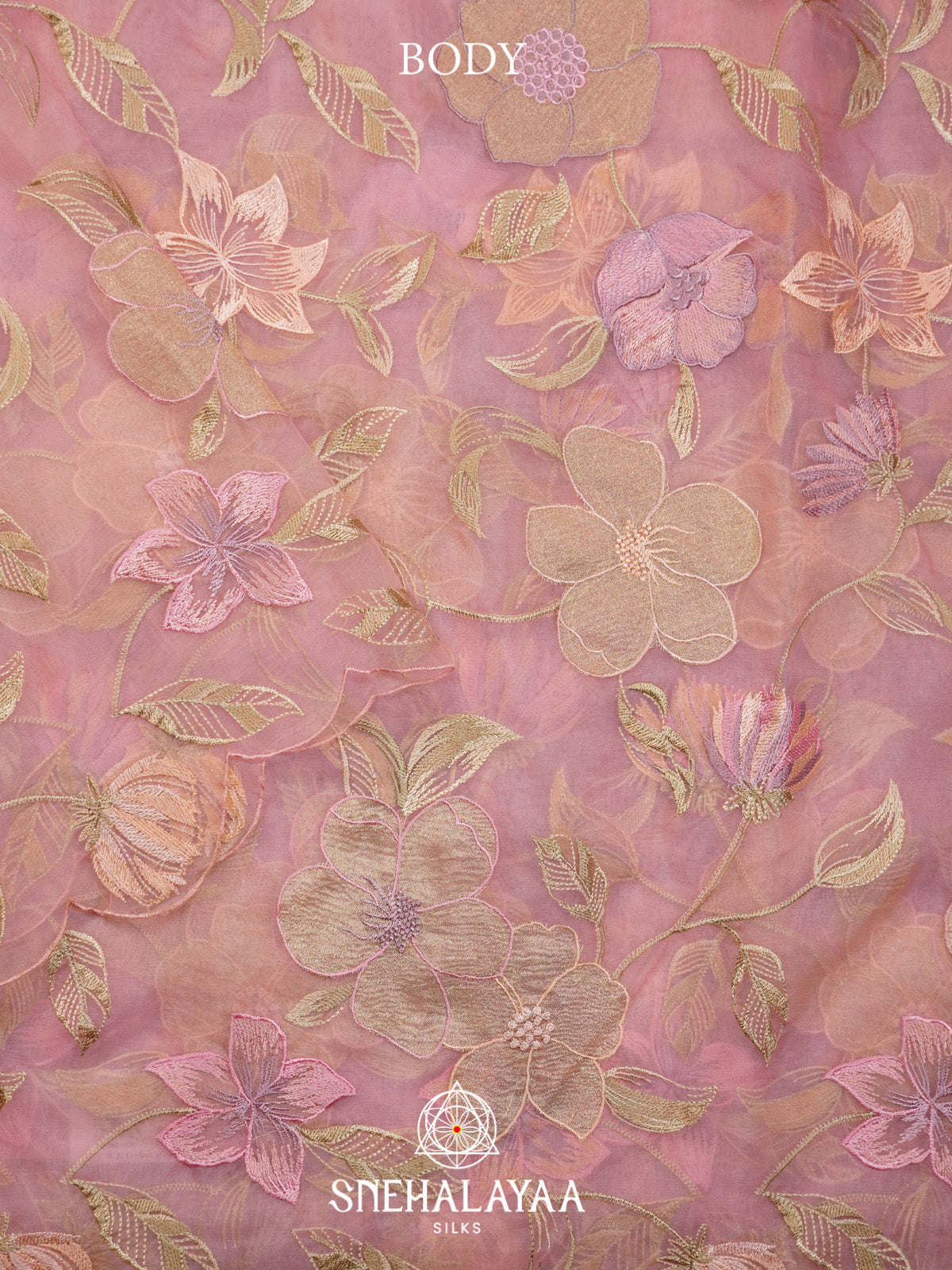Baby Pink Embroidered Organza Saree