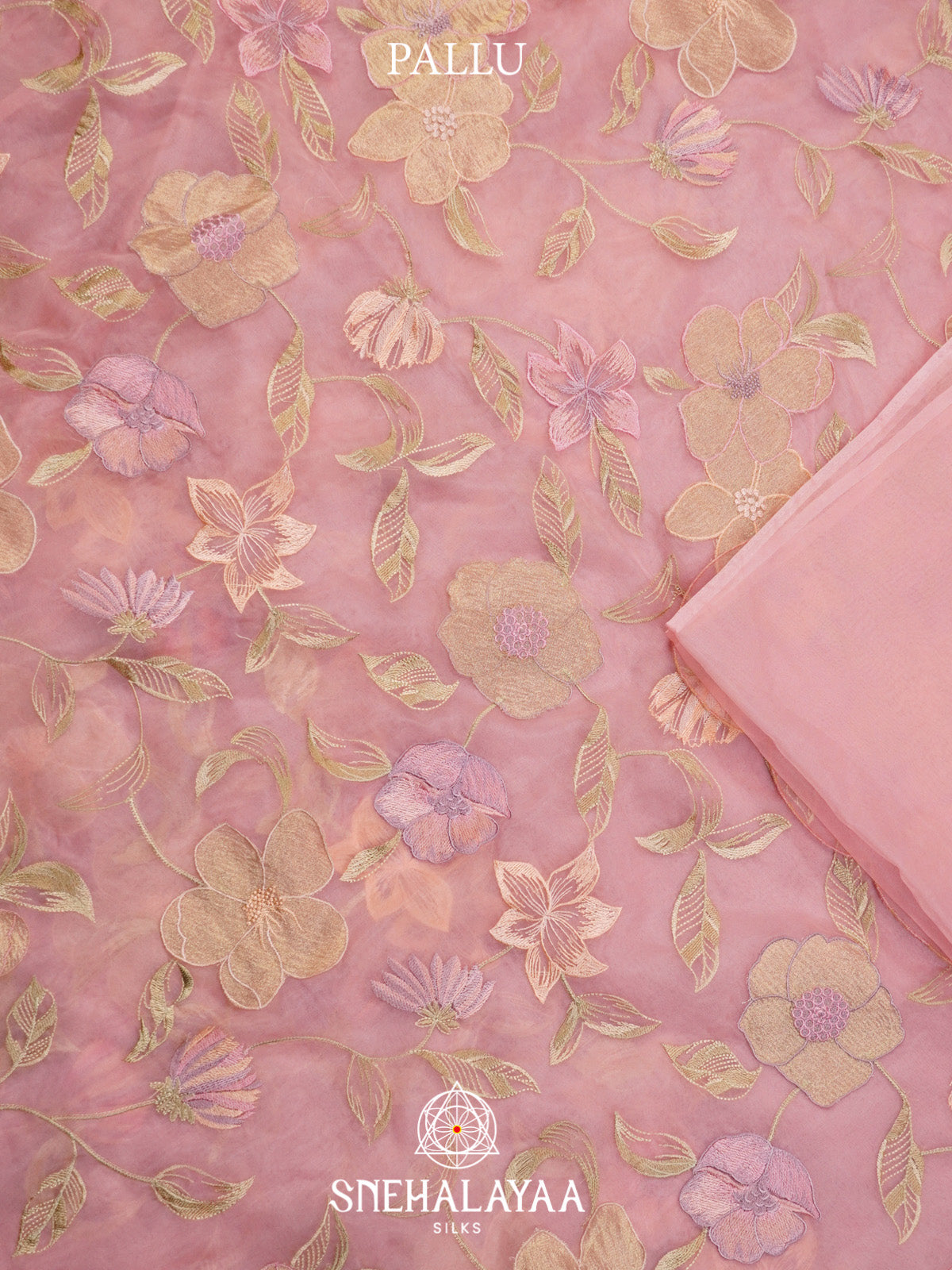 Baby Pink Embroidered Organza Saree