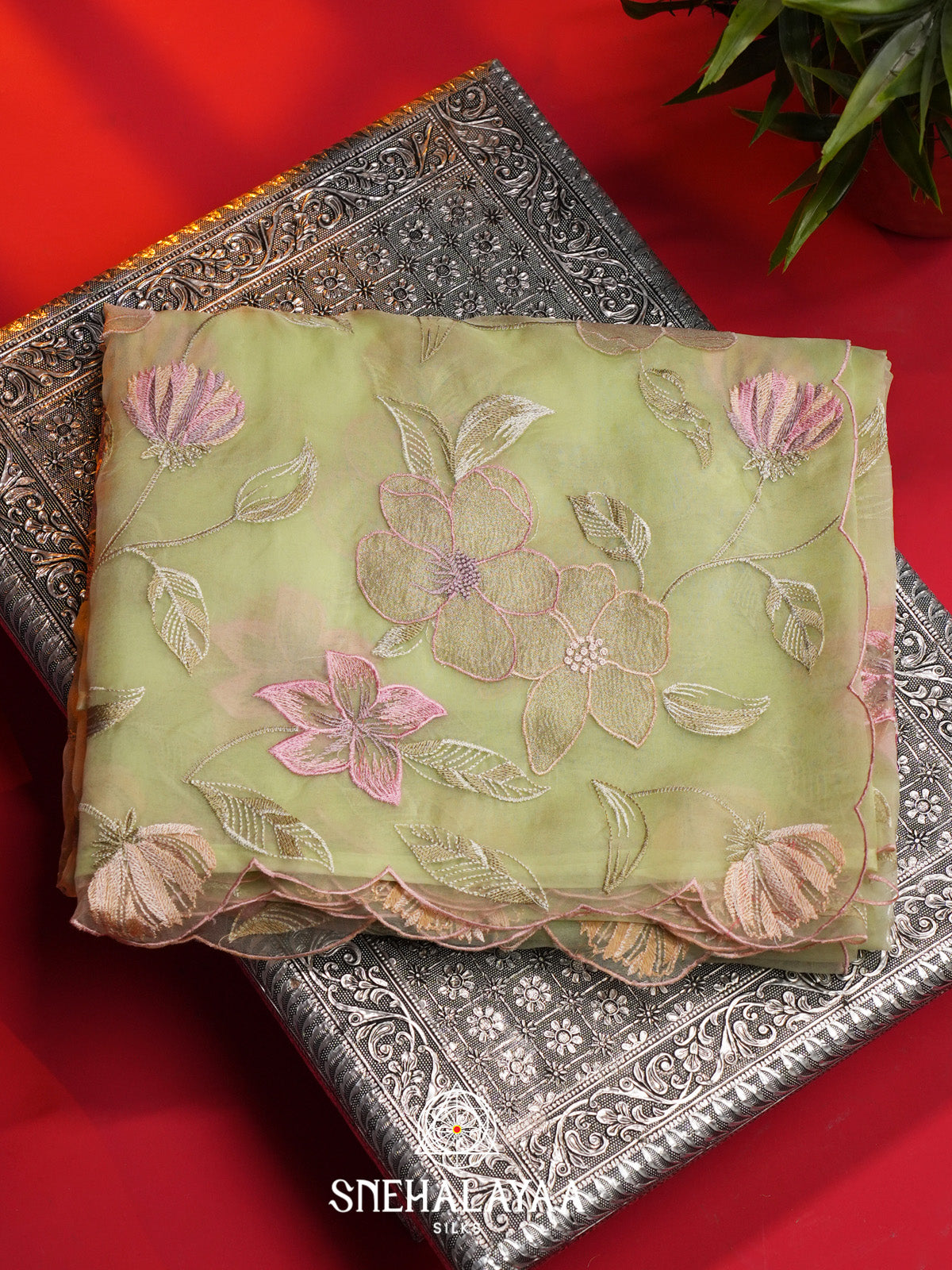 Green Embroidered Organza Saree