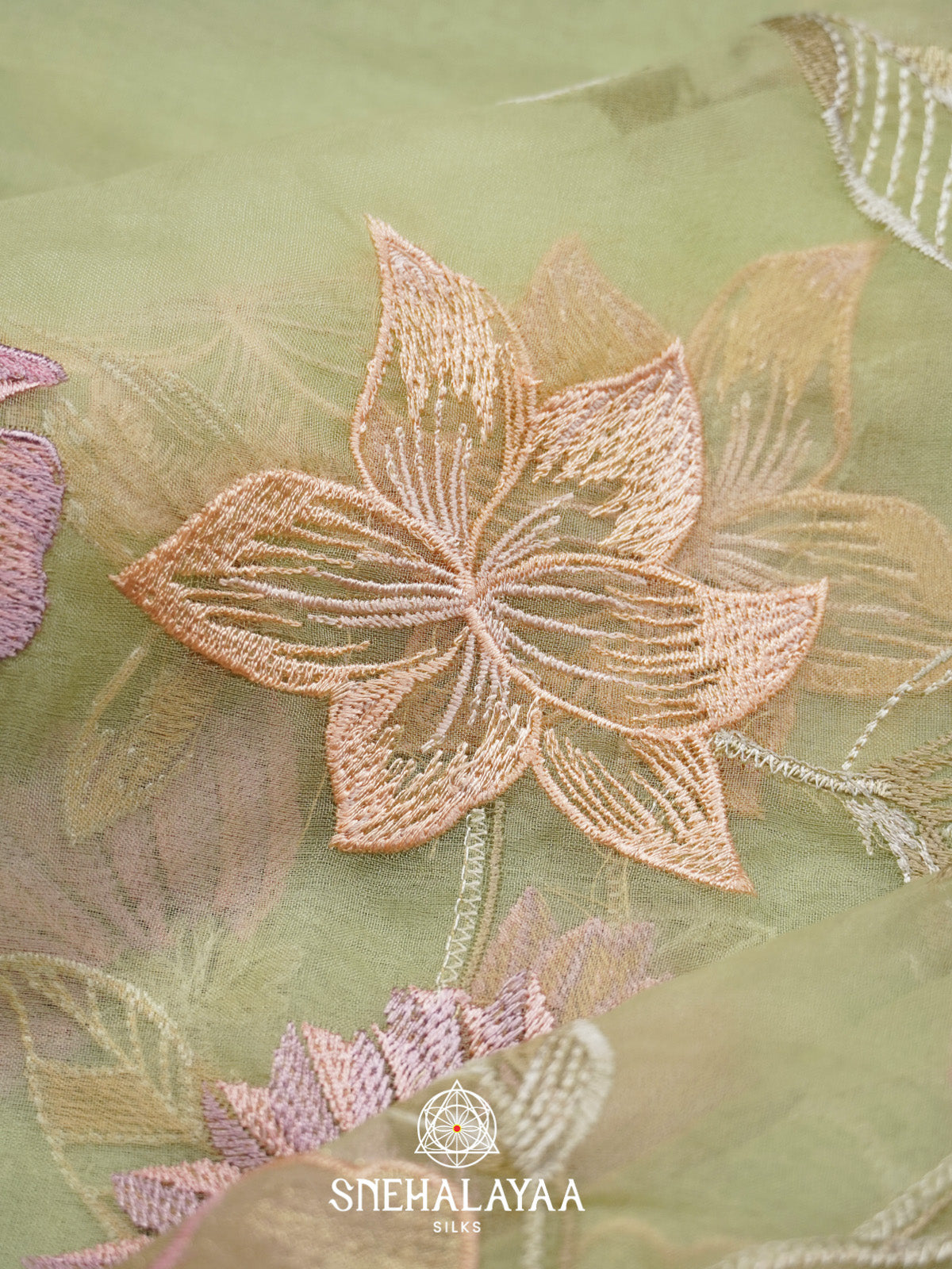 Green Embroidered Organza Saree