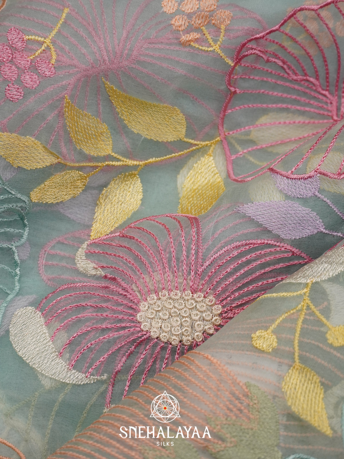 Sky Blue Embroidered Organza Saree