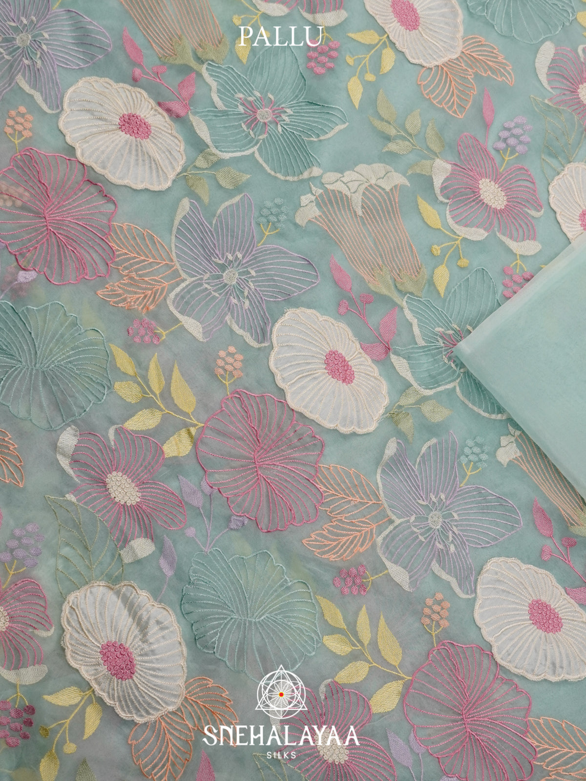 Sky Blue Embroidered Organza Saree