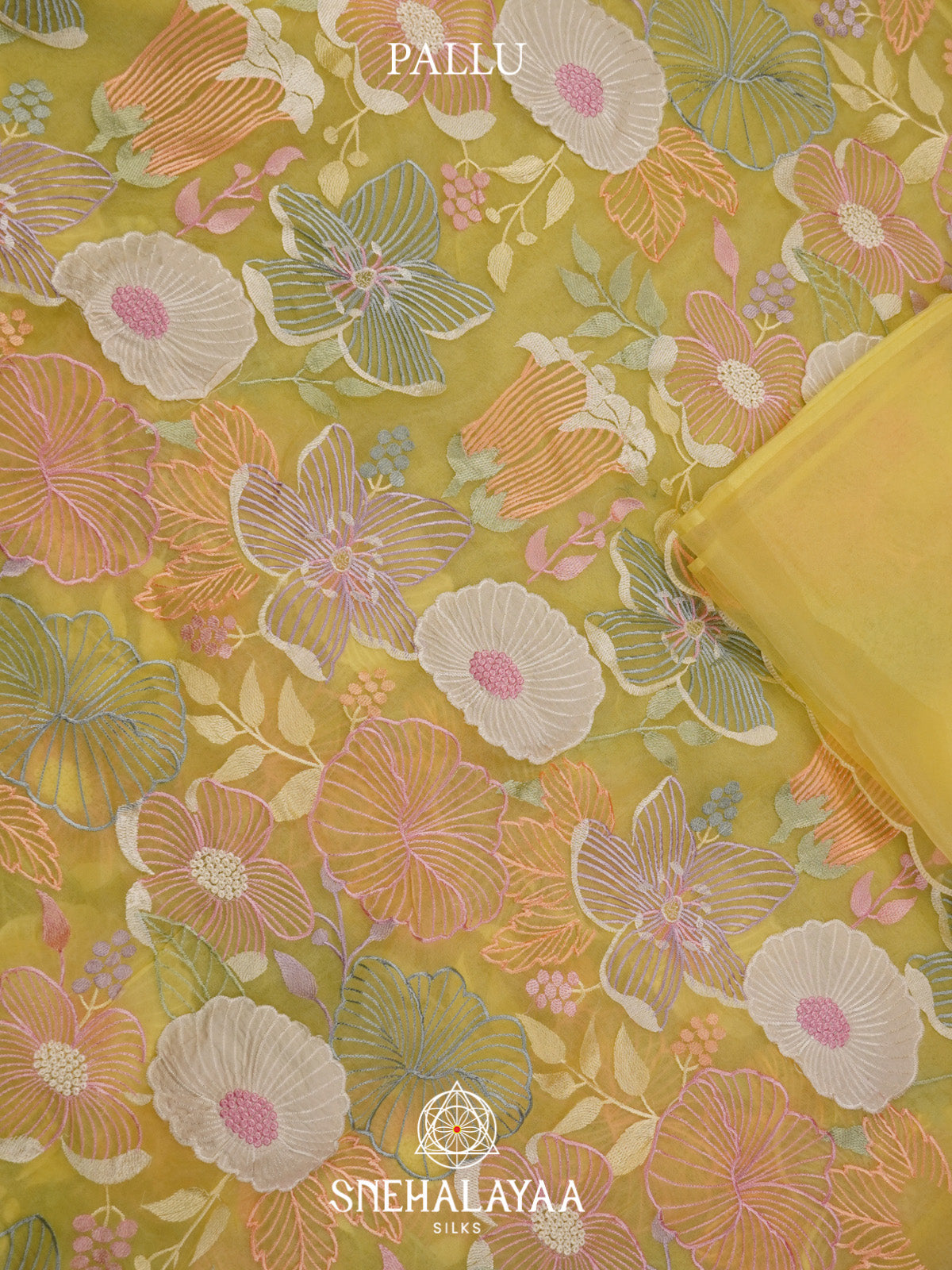 Yellow Embroidered Organza Saree