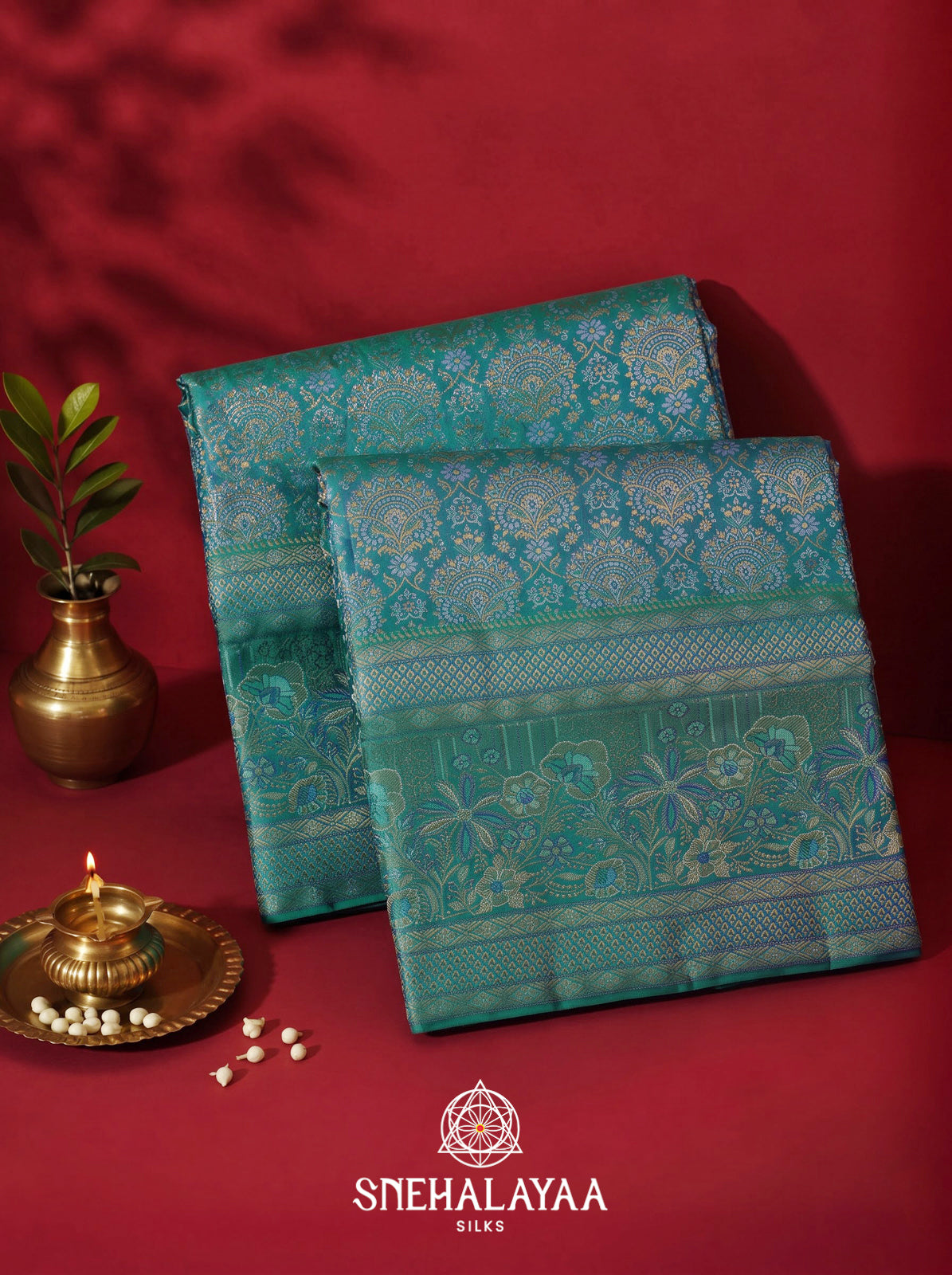 Teal Blue Kanjivaram Silk Saree