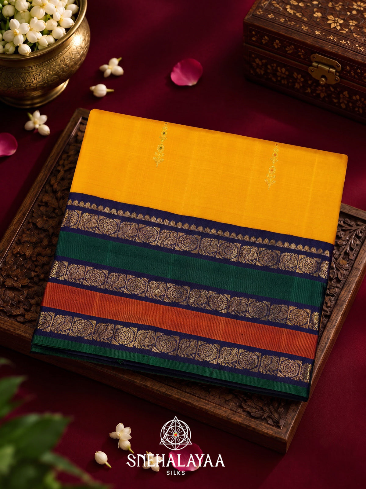 Yellow Kanjivaram Silk Saree with Multicolour Zari Border