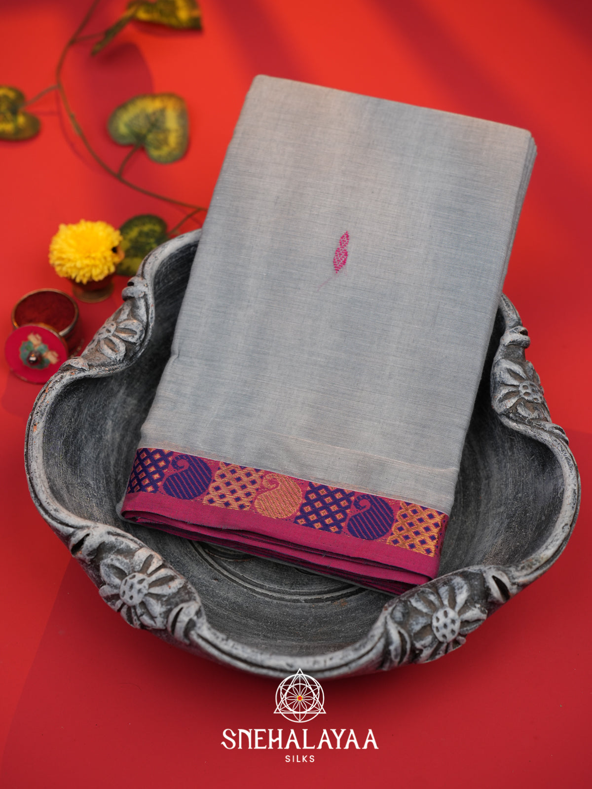Grey  Chettinad Cotton Saree