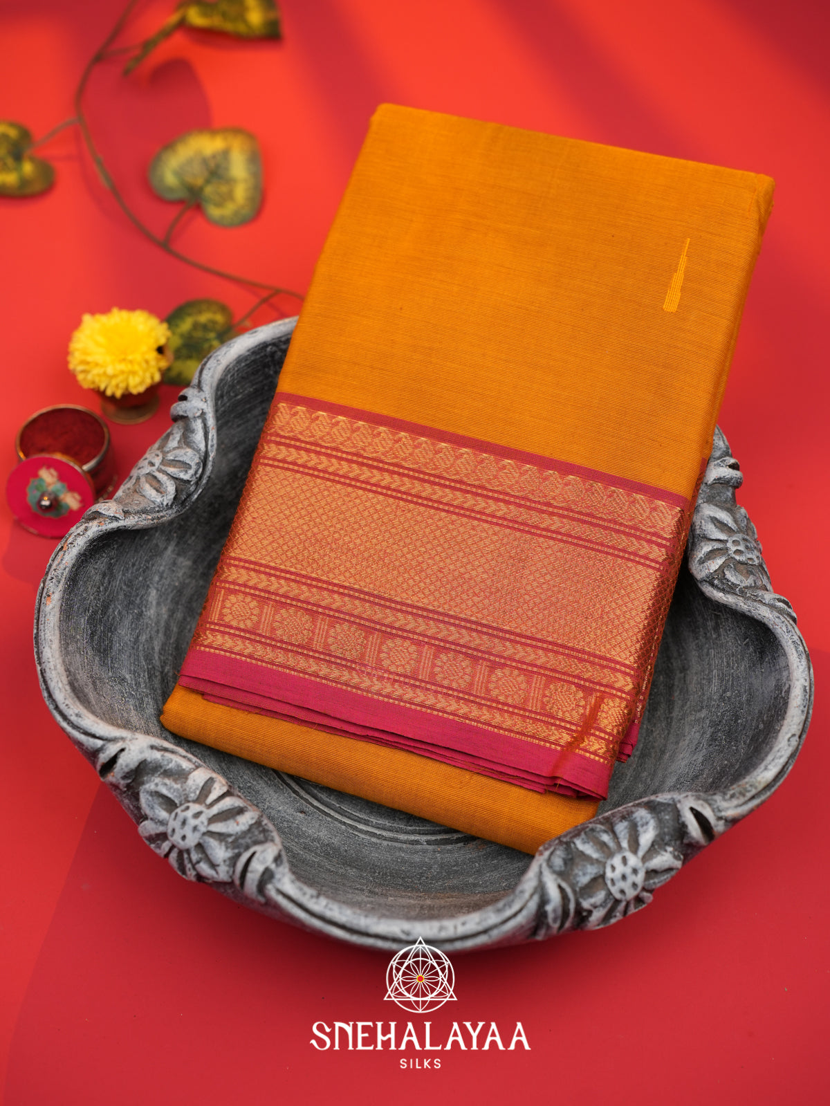 Mustard Yellow Chettinad Cotton Saree