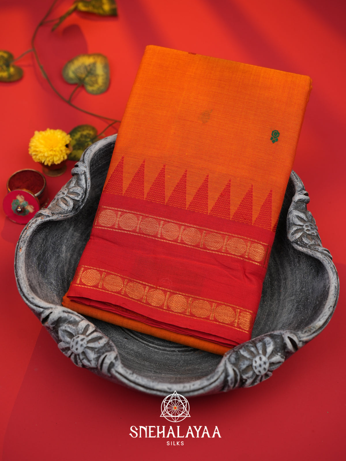 Burnt Orange  Chettinad Cotton Saree