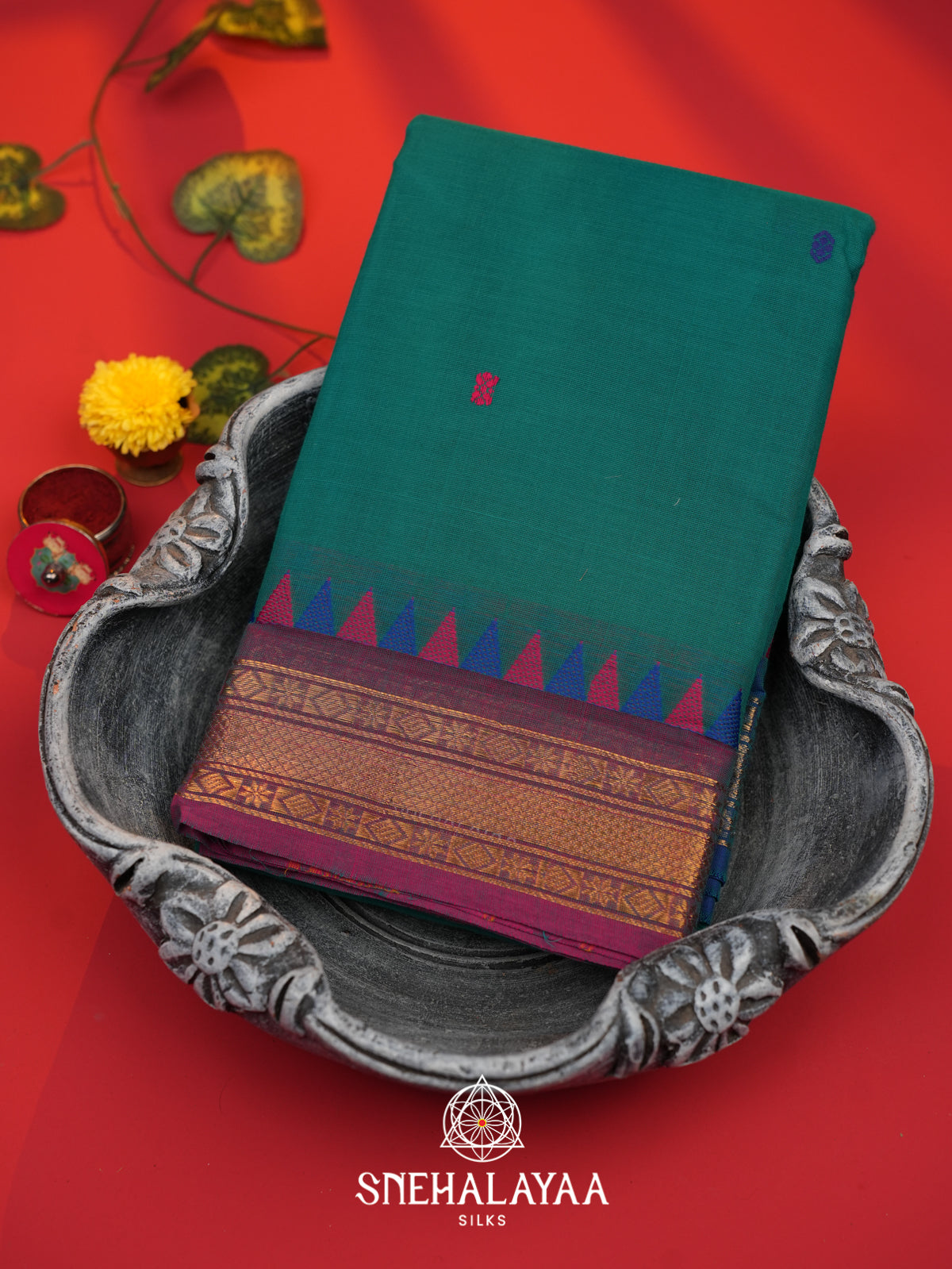 Peacock Blue Chettinad Cotton Saree