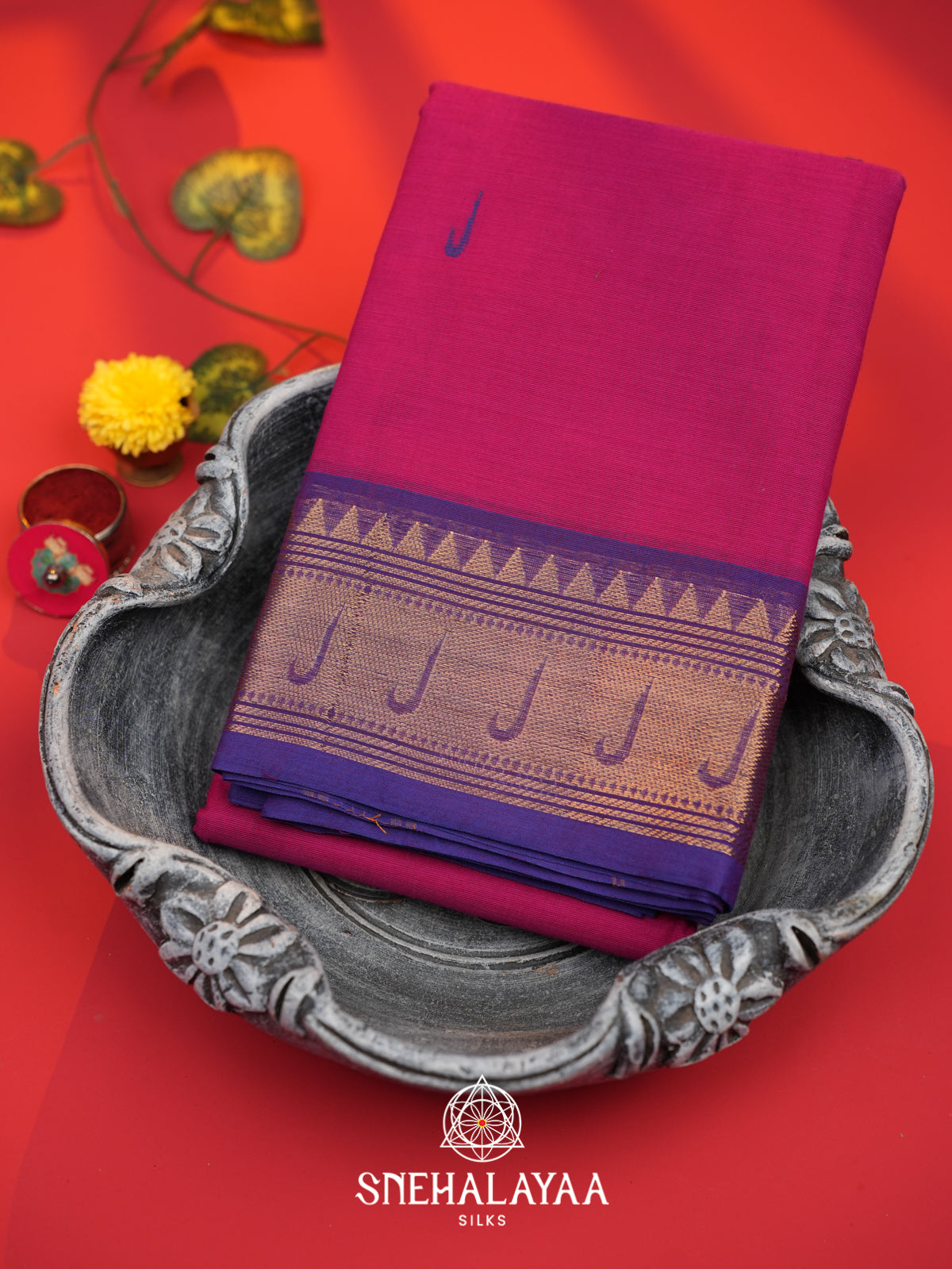 Wine maroon Chettinad Cotton Saree