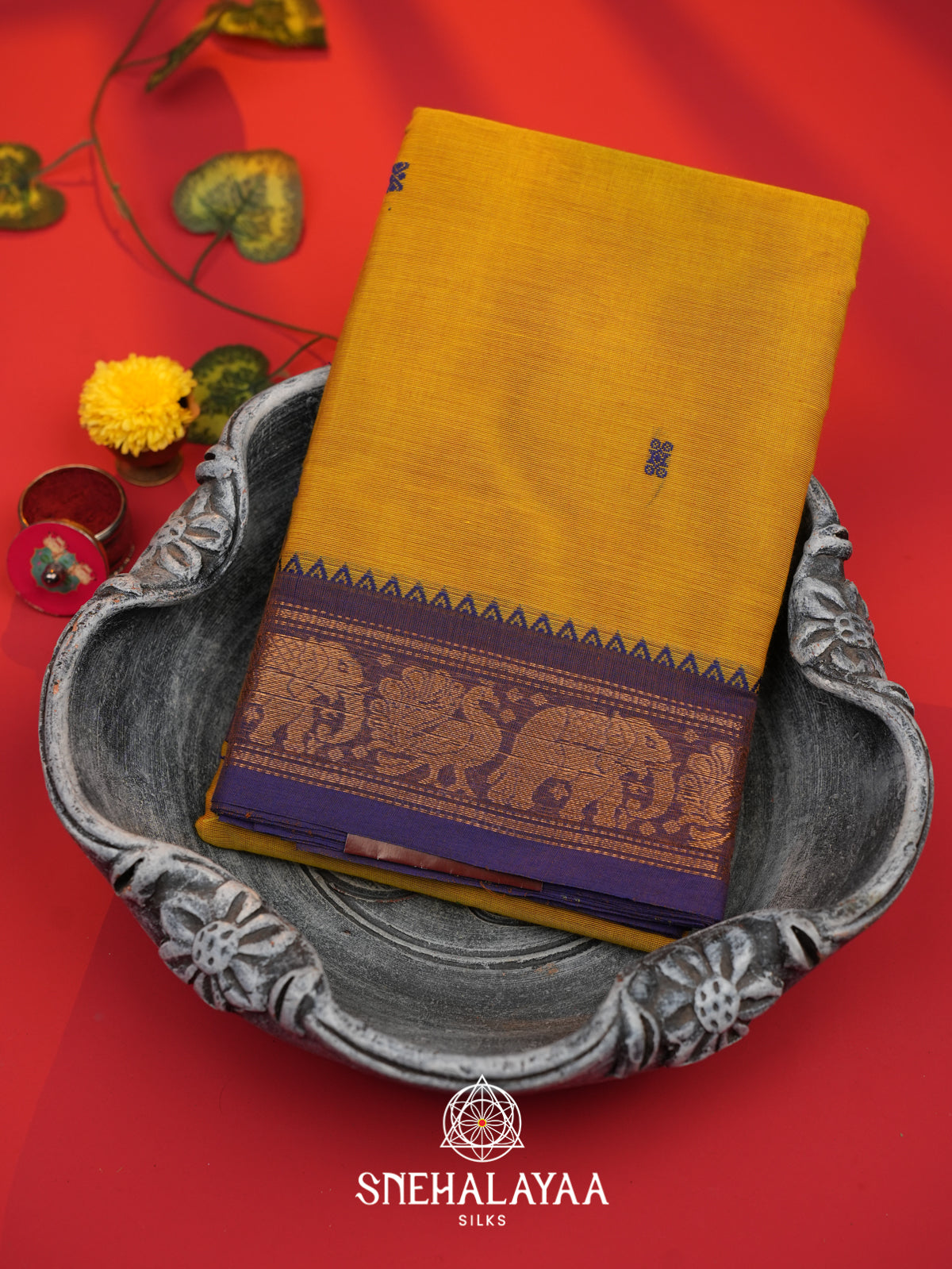 Mustard Yellow Chettinad Cotton Saree