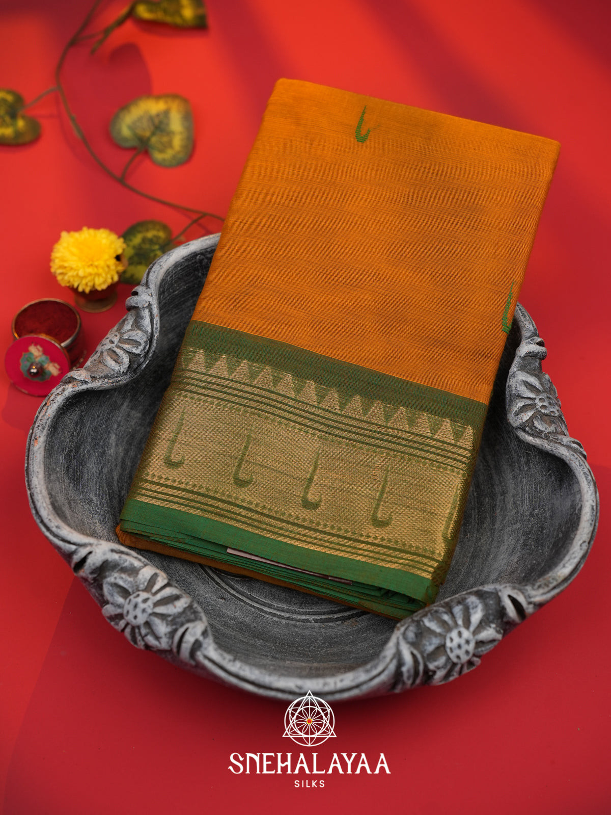 Mustard Brown Chettinad Cotton Saree