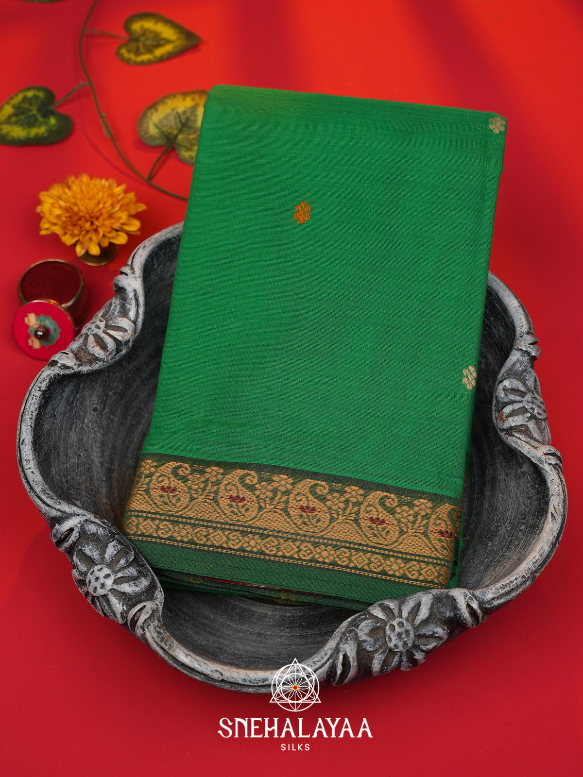 Jate Green Chettinad Cotton Saree