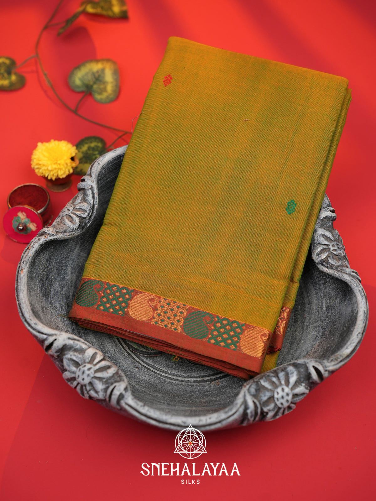 Mehendi Green Chettinad Cotton Saree