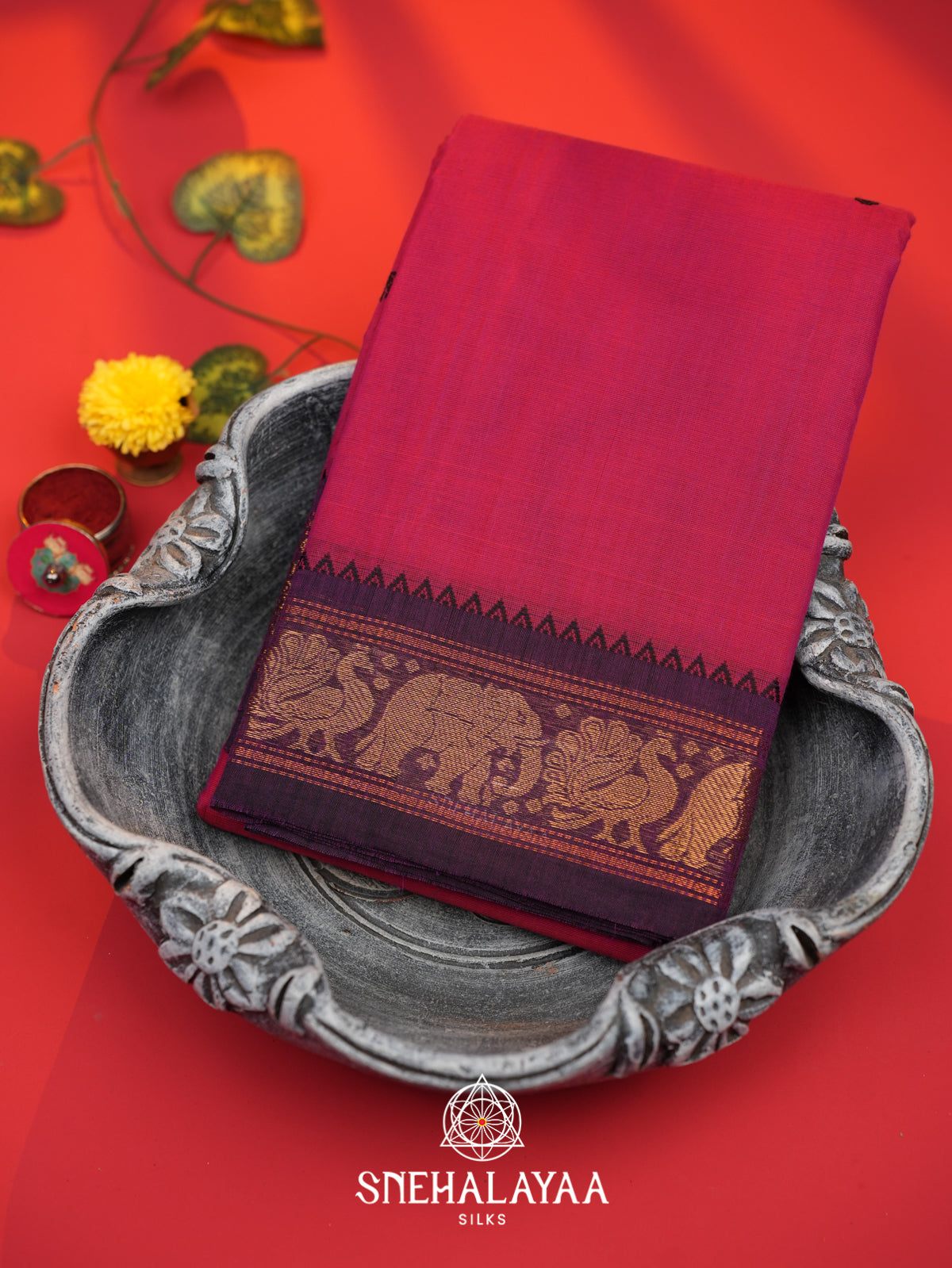 Burgundy Chettinad Cotton Saree