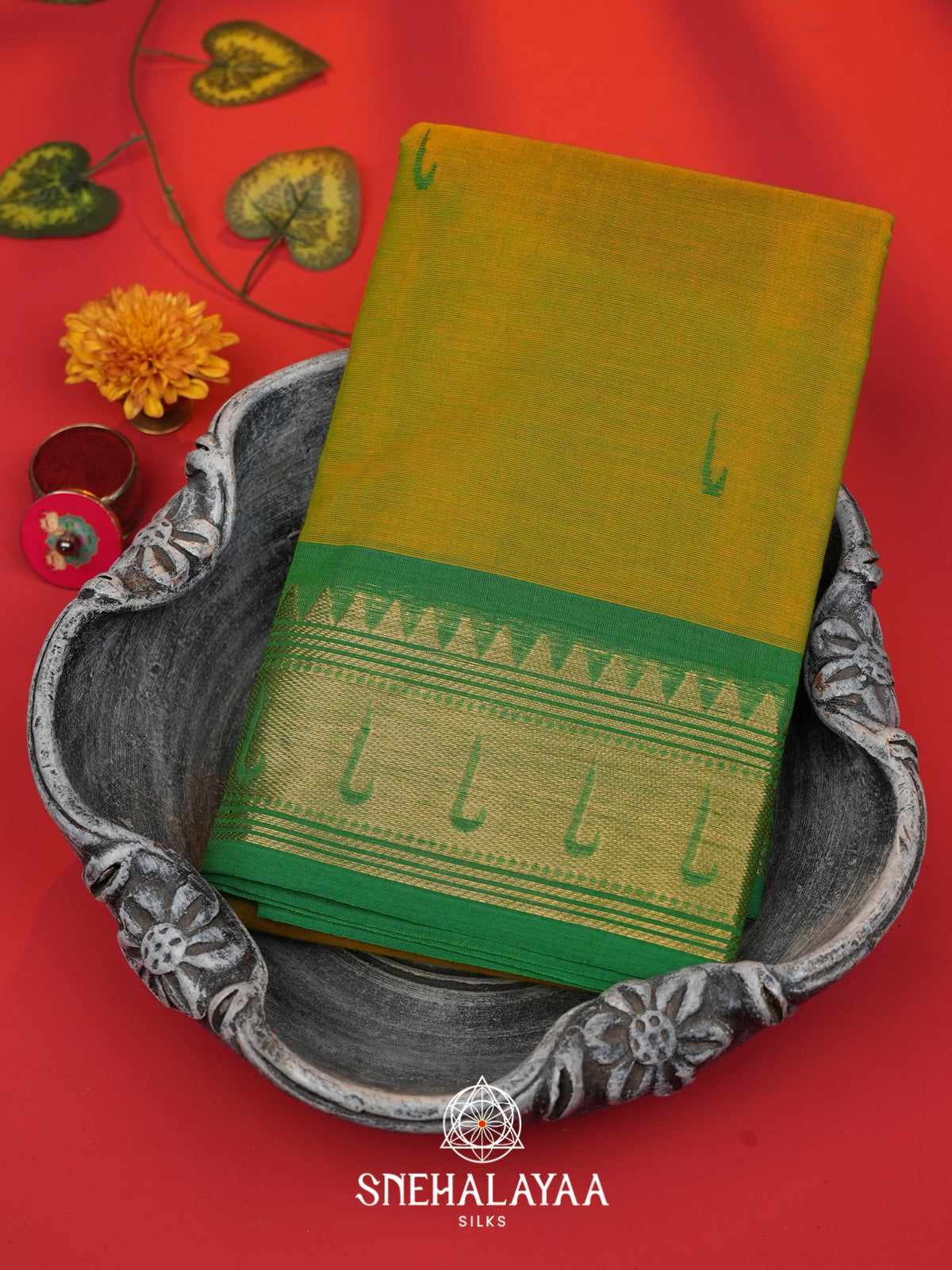 Mustard Yellow Chettinad Cotton Saree
