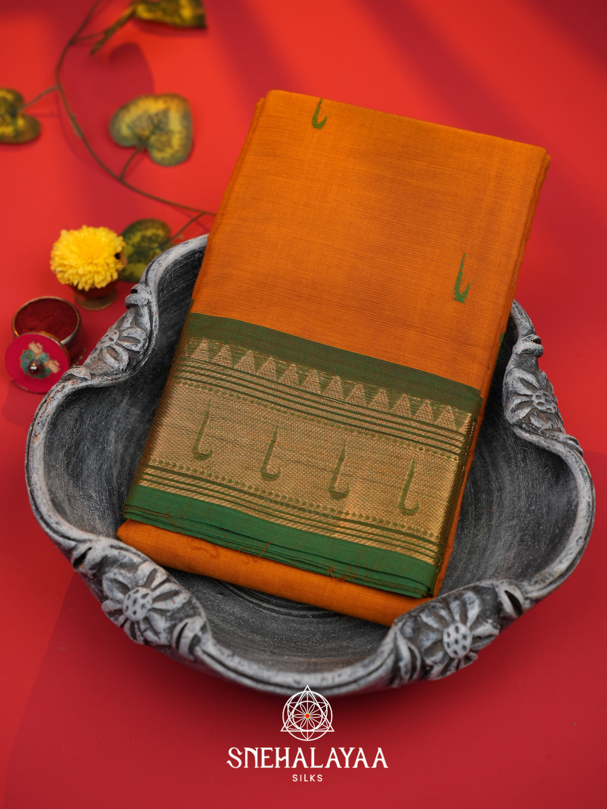 Mustard Brown Chettinad Cotton Saree