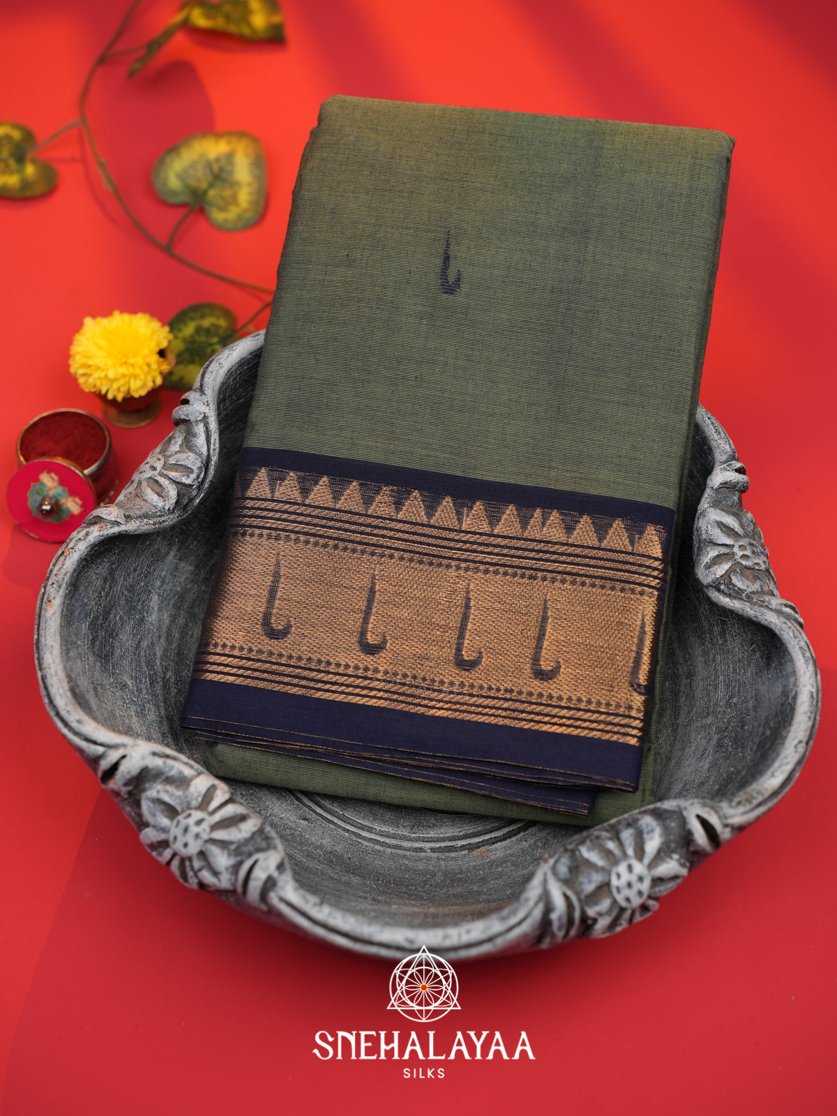 Dark Grey Chettinad Cotton Saree