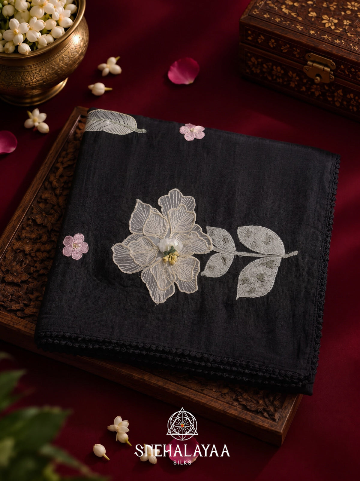 Black Embroidered Organza Saree