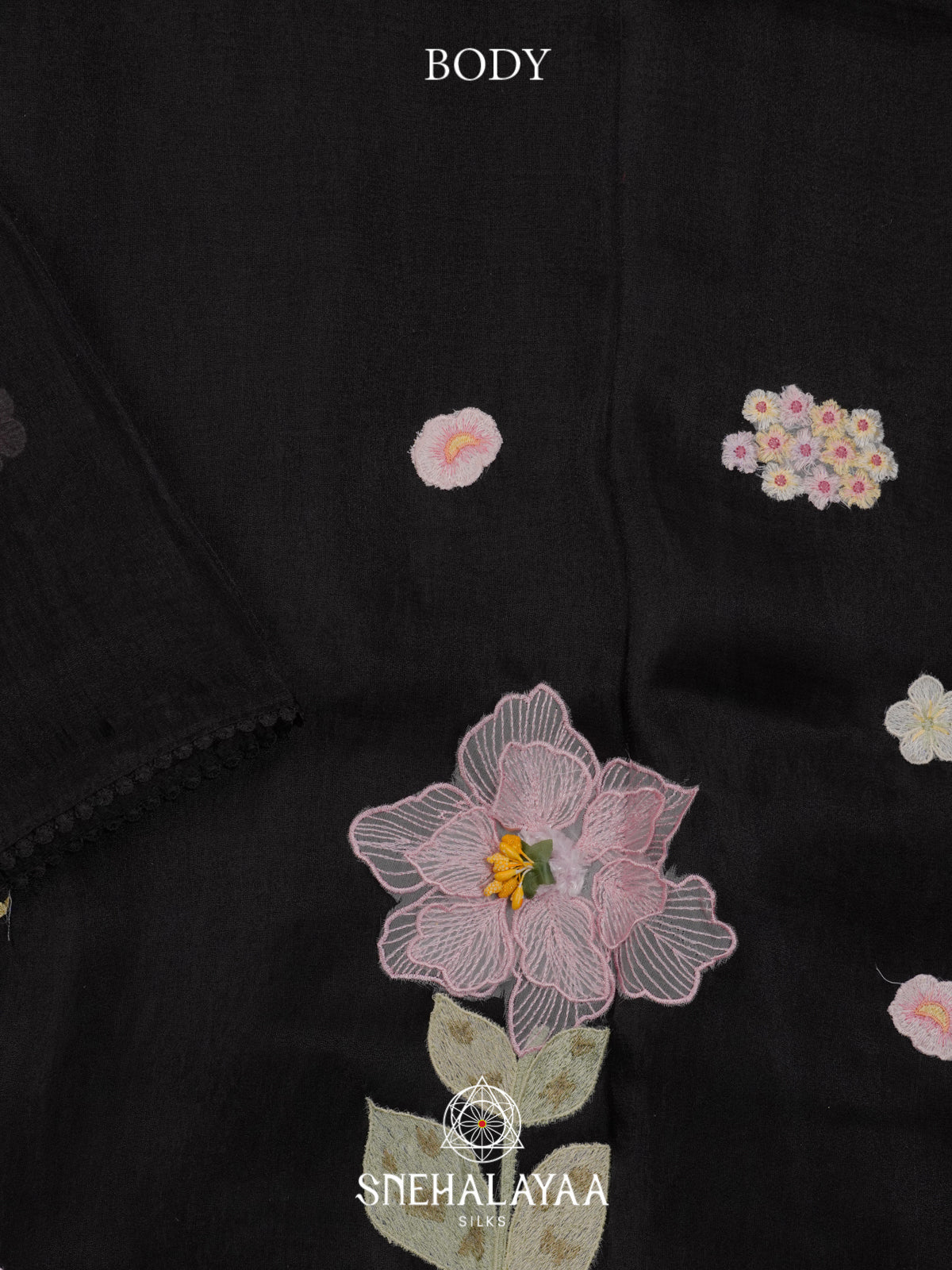 Black Embroidered Organza Saree