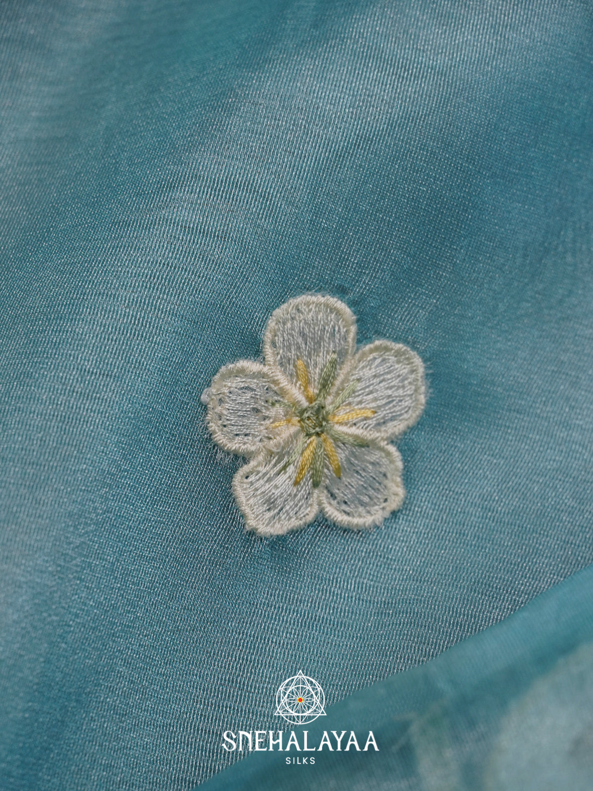 Aqua Blue Embroidered Organza Saree