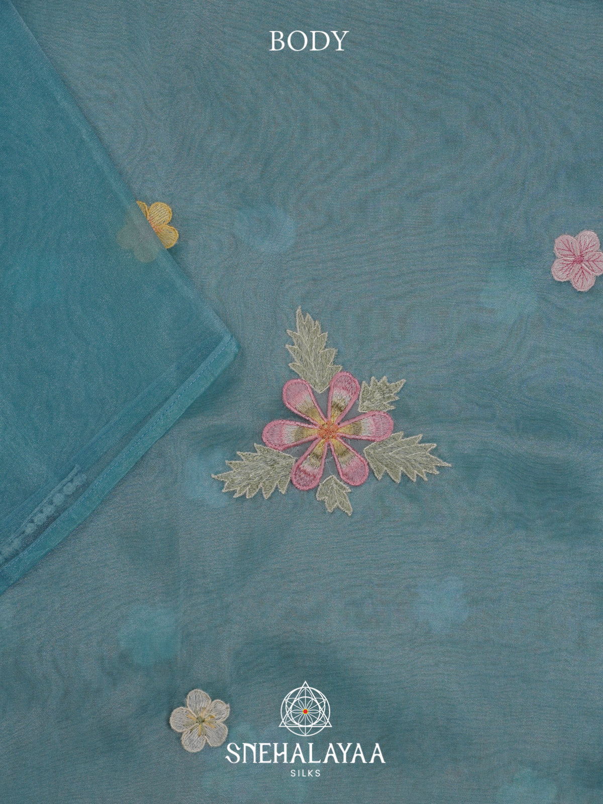 Aqua Blue Embroidered Organza Saree