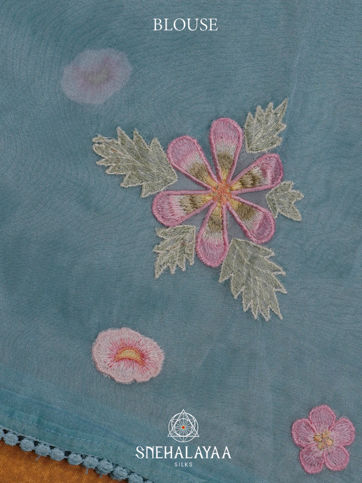 Aqua Blue Embroidered Organza Saree