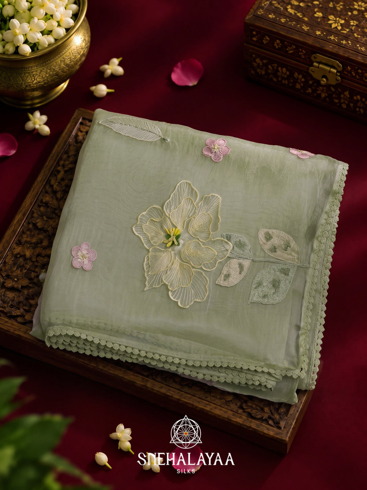 Sage Green Embroidered Organza Saree