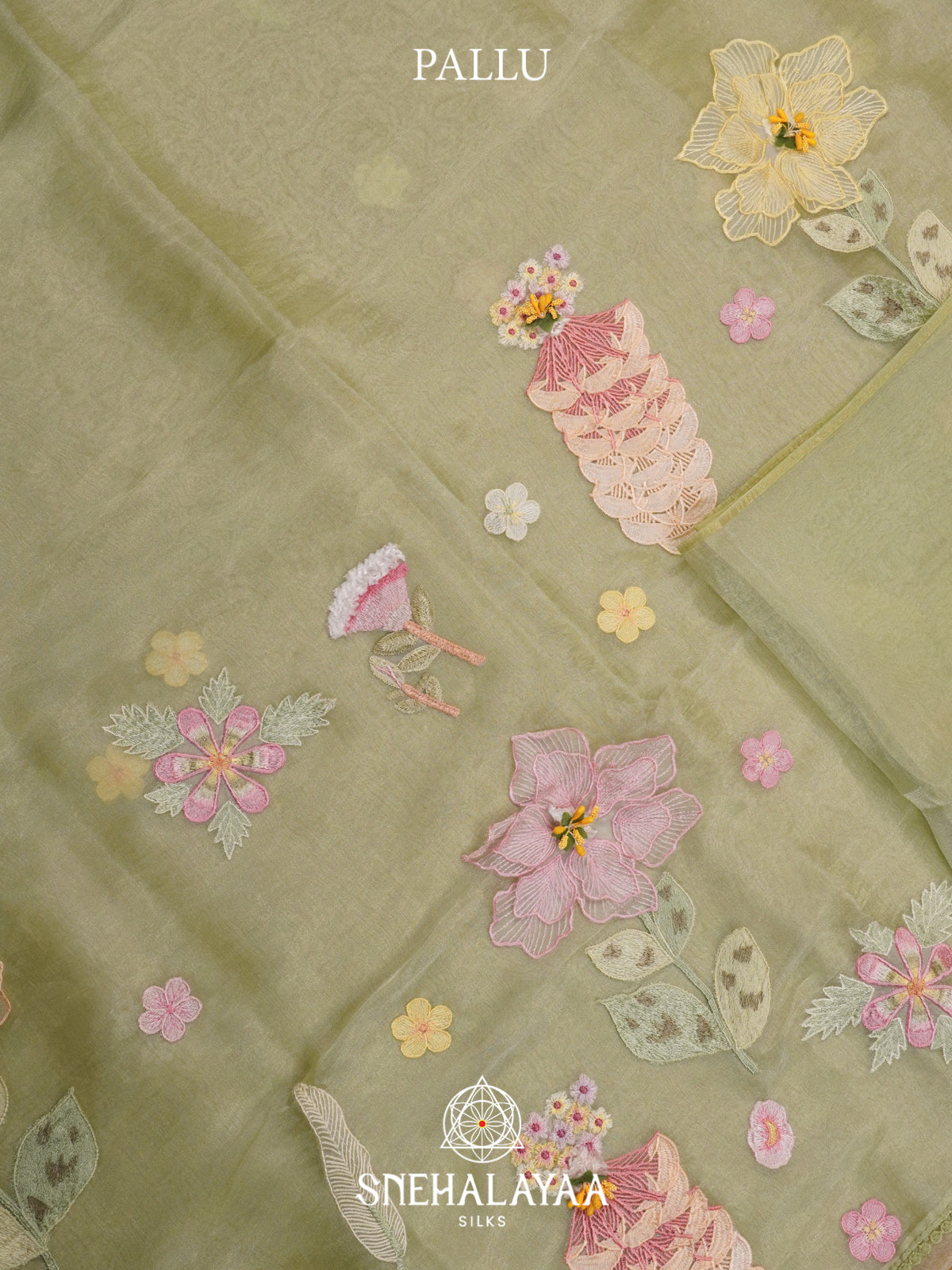 Sage Green Embroidered Organza Saree