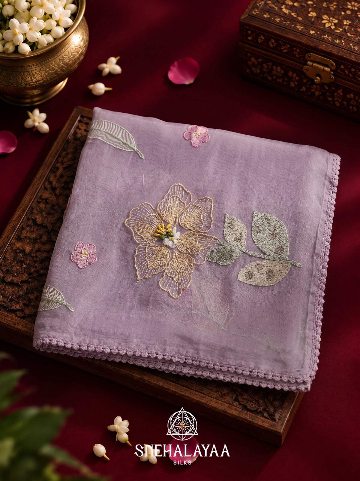 Lavender Embroidered Organza Saree